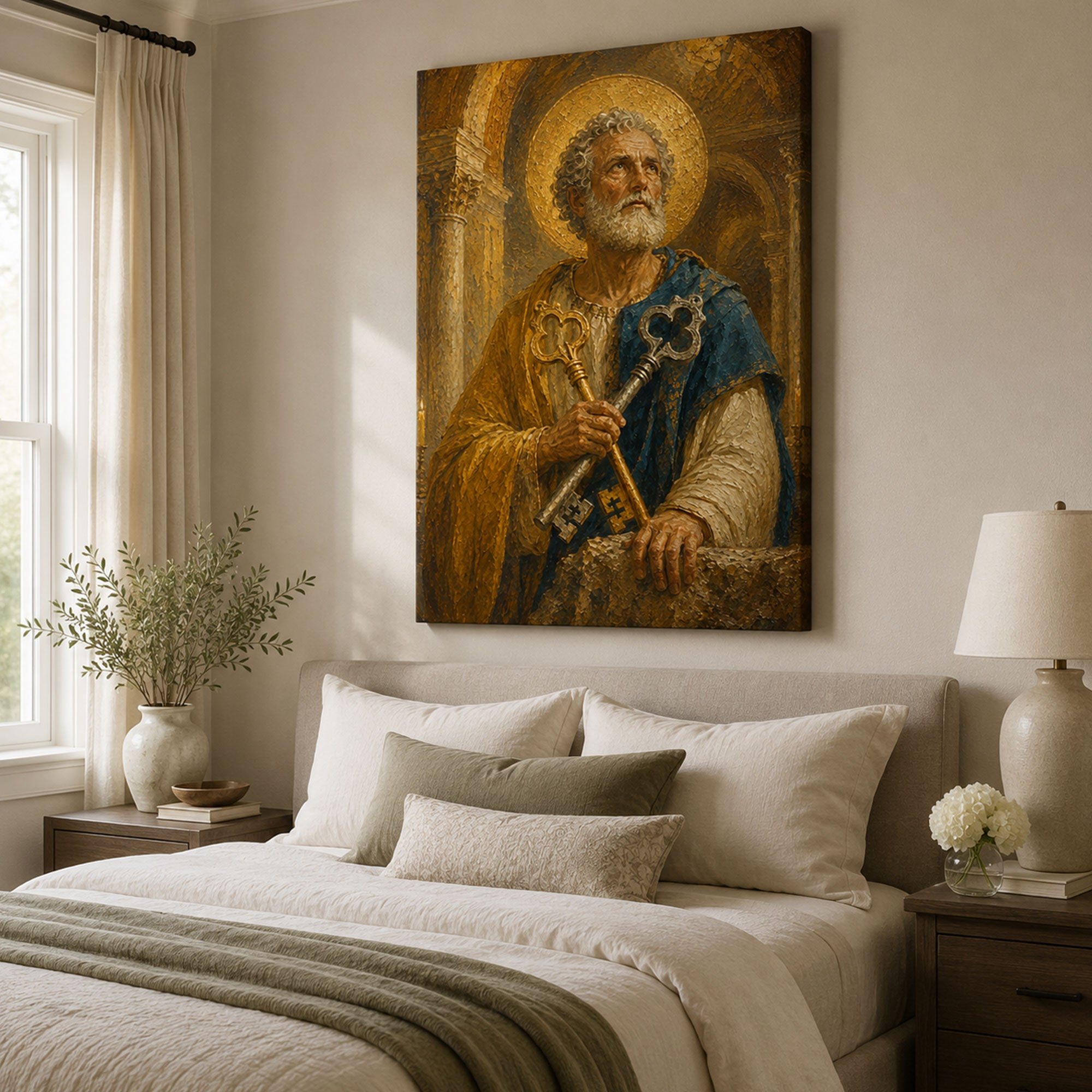 Saint Peter with Keys Canvas Print, Catholic Apostle Wall Art, Faith Home Decor Gift