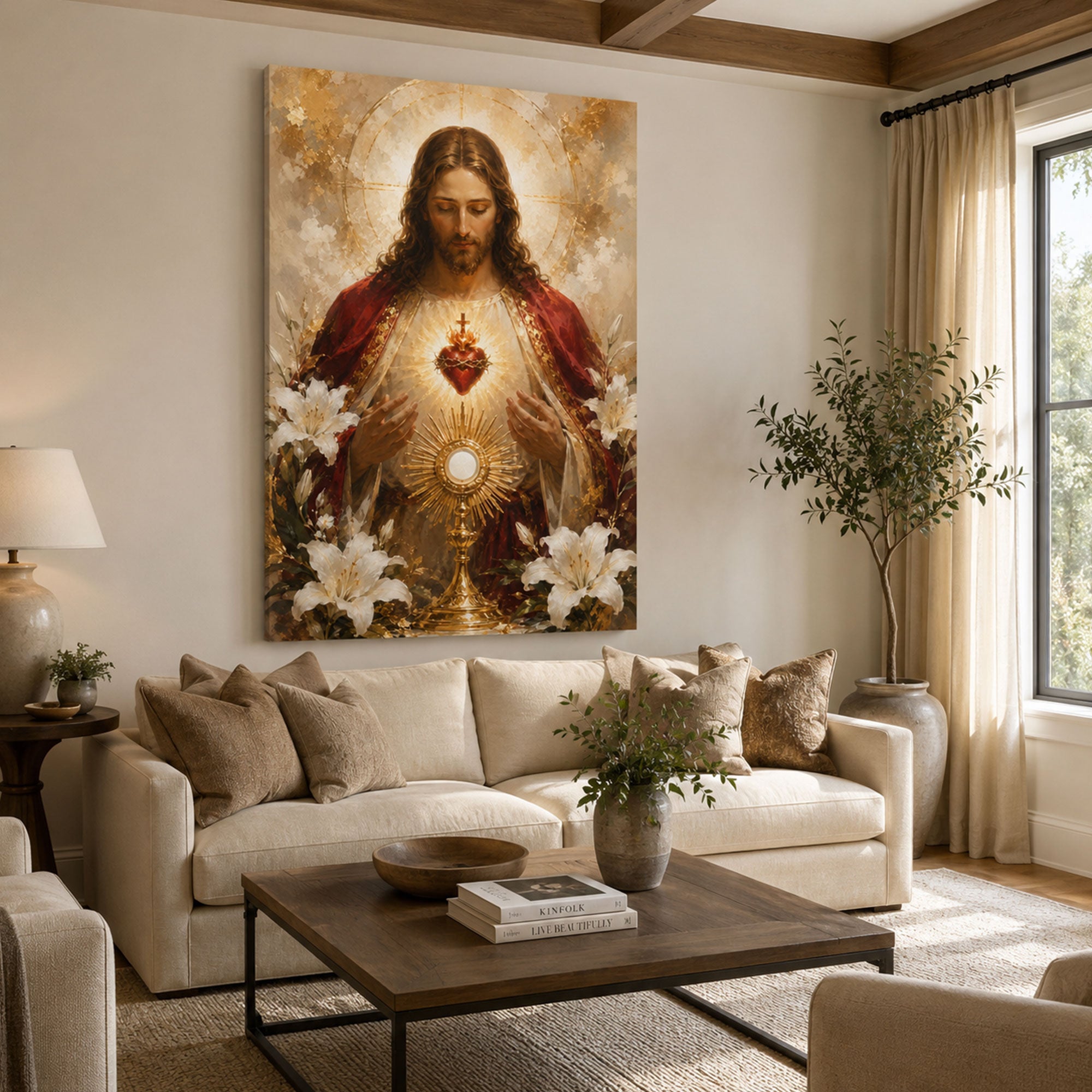 Sacred Heart of Jesus Eucharist Canvas Print Catholic Wall Art Holy Communion Faith Home Decor