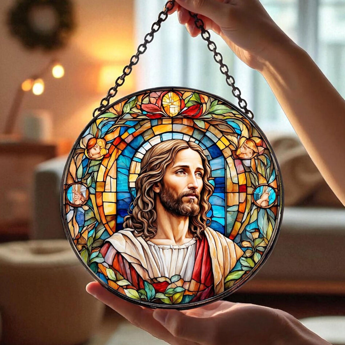 Jesus Christ Suncatcher, Christian Stained Glass Window Hanging, Religious Home Decor Gift