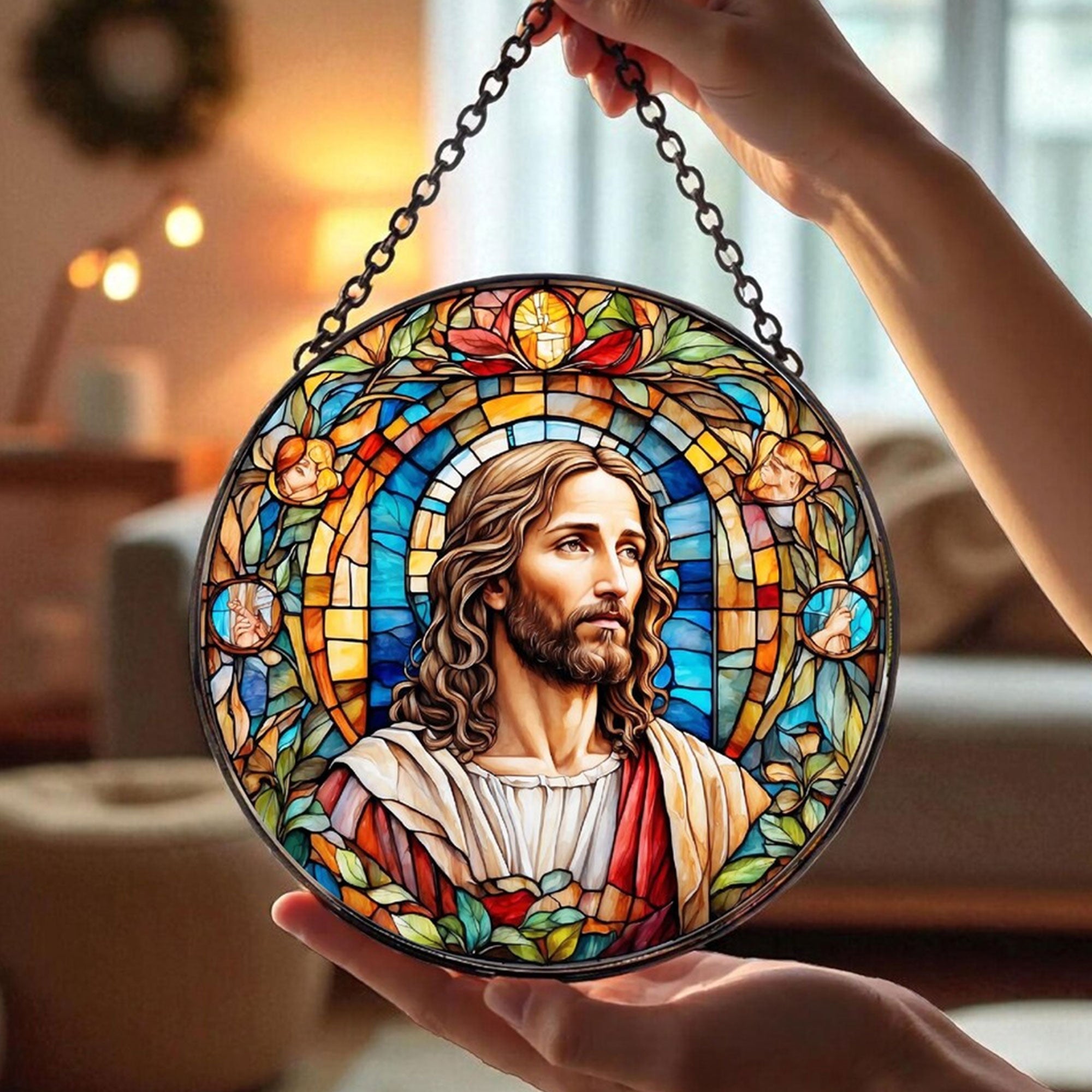 Jesus Christ Suncatcher, Christian Stained Glass Window Hanging, Religious Home Decor Gift