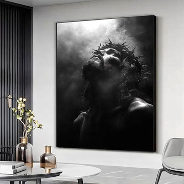 Black and White Jesus Portrait Canvas, Dramatic Christian Wall Art, Religious Decor