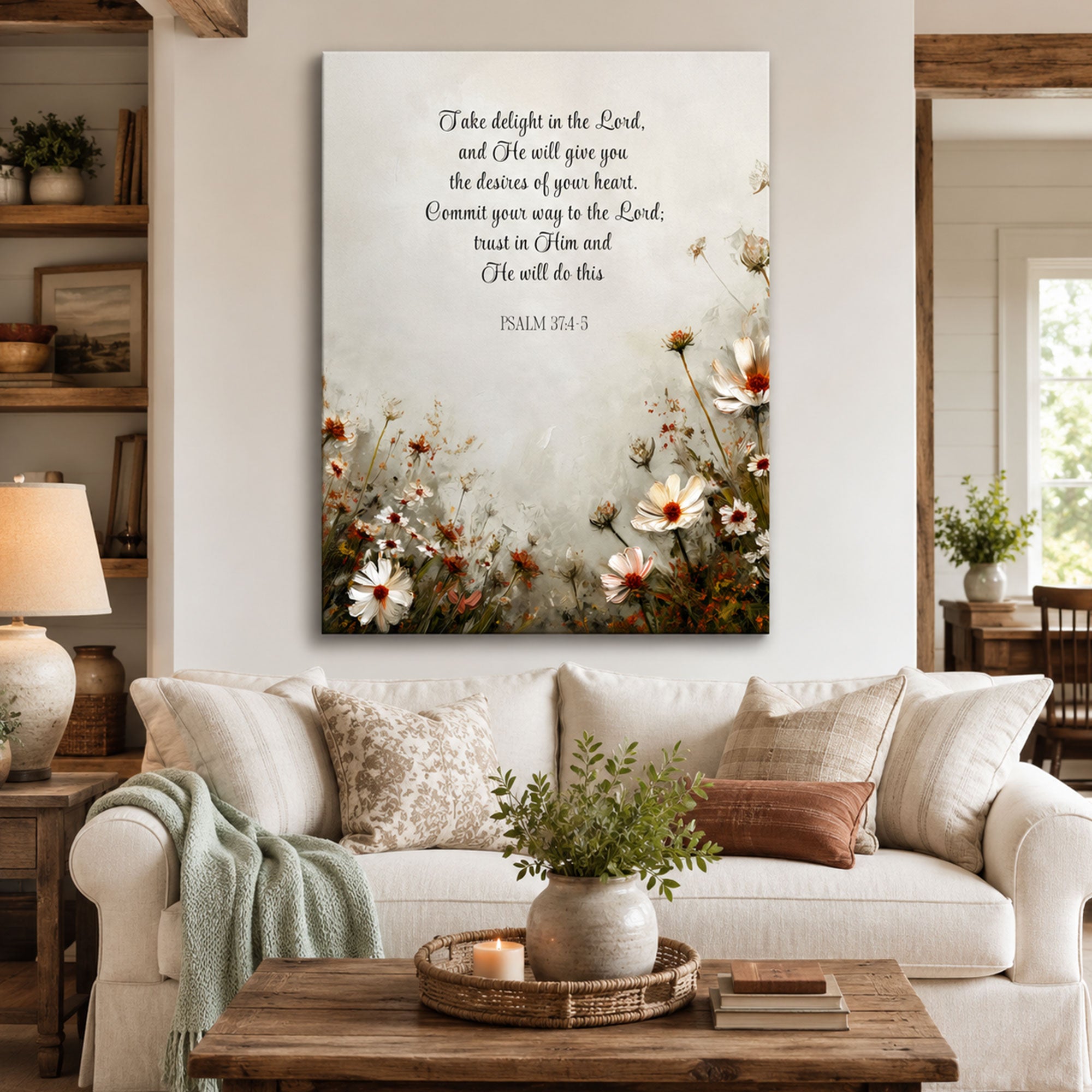 Take Delight in the Lord Canvas Print, Psalm 37:4-5 Bible Verse Wall Art, Christian Faith Home Decor Gift