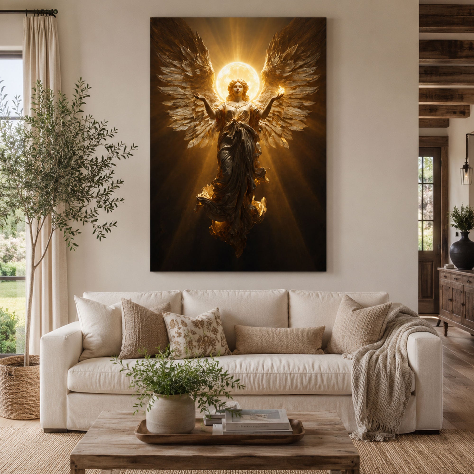 Guardian Angel of Light Canvas Print, Christian Angel Wall Art, Faith Home Decor Gift