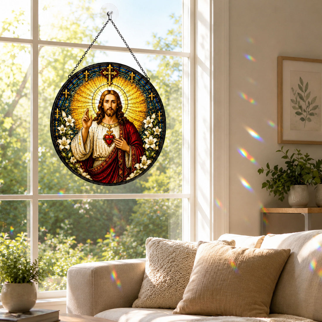 Sacred Heart of Jesus Suncatcher, Catholic Window Hanging, Christian Faith Gift