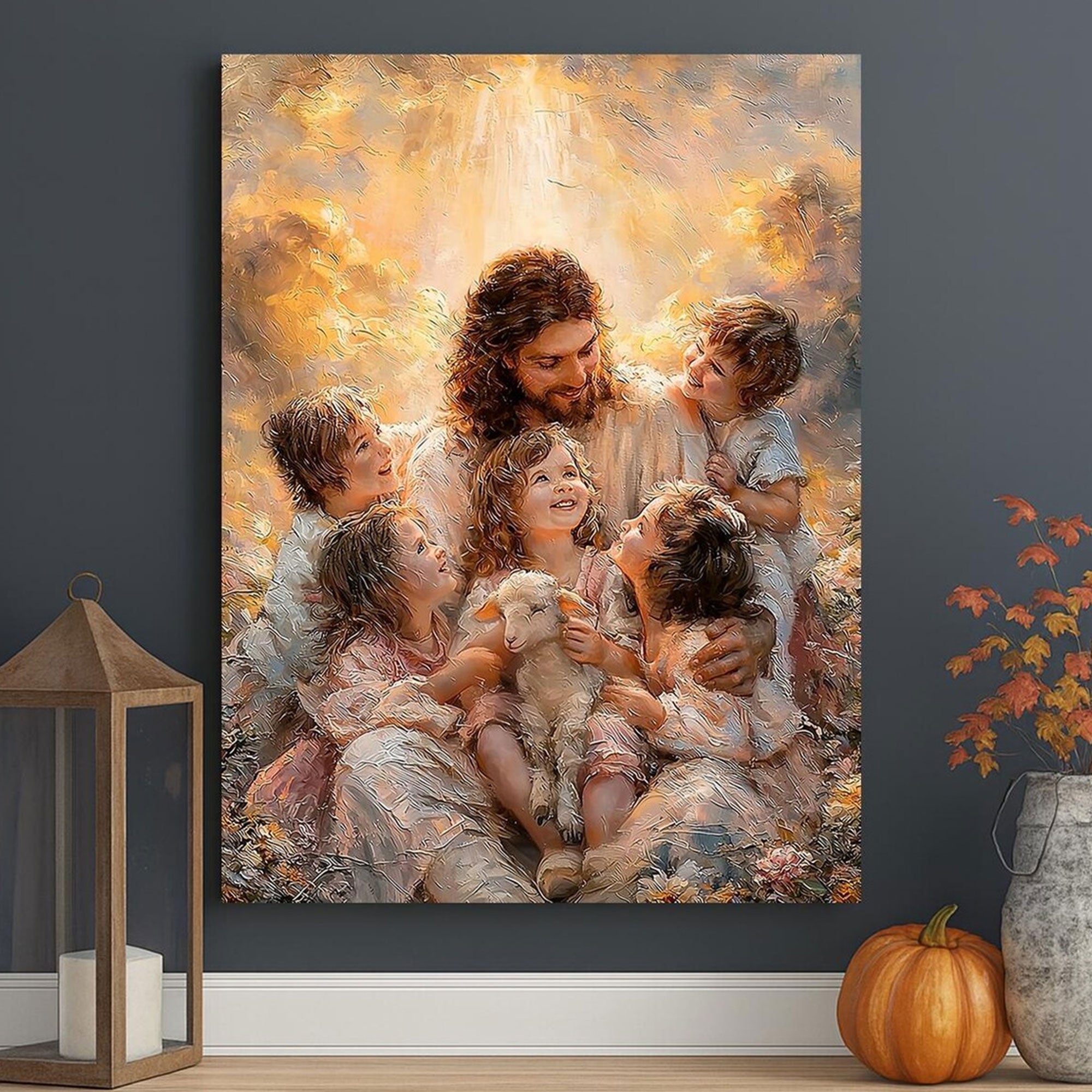 Jesus with Children Canvas Print, Good Shepherd Christian Wall Art, Faith Inspired Family Decor, Spiritual Religious Artwork