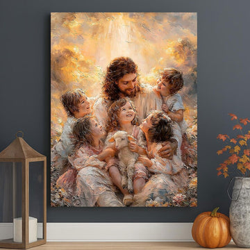 Jesus with Children Canvas Print, Good Shepherd Christian Wall Art, Faith Inspired Family Decor, Spiritual Religious Artwork