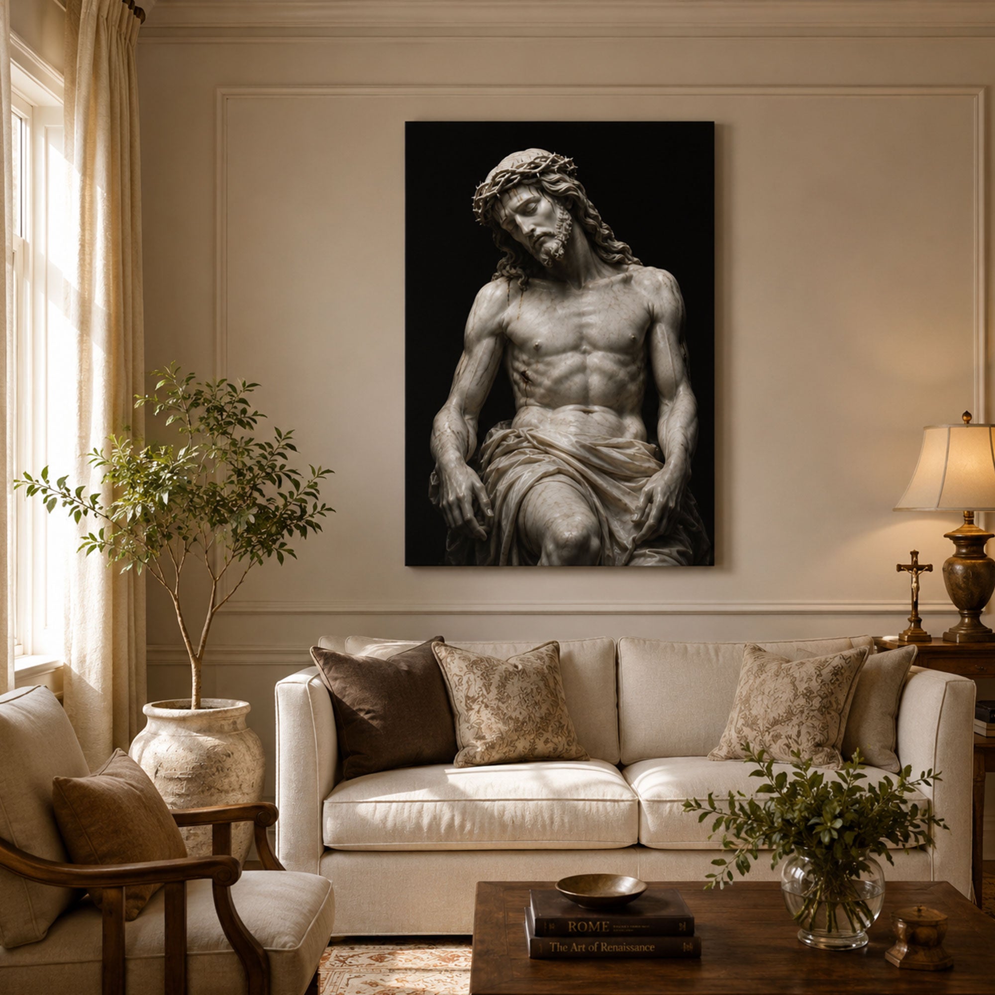 Jesus Crown of Thorns Canvas Print, Catholic Passion Wall Art, Faith Home Decor Gift