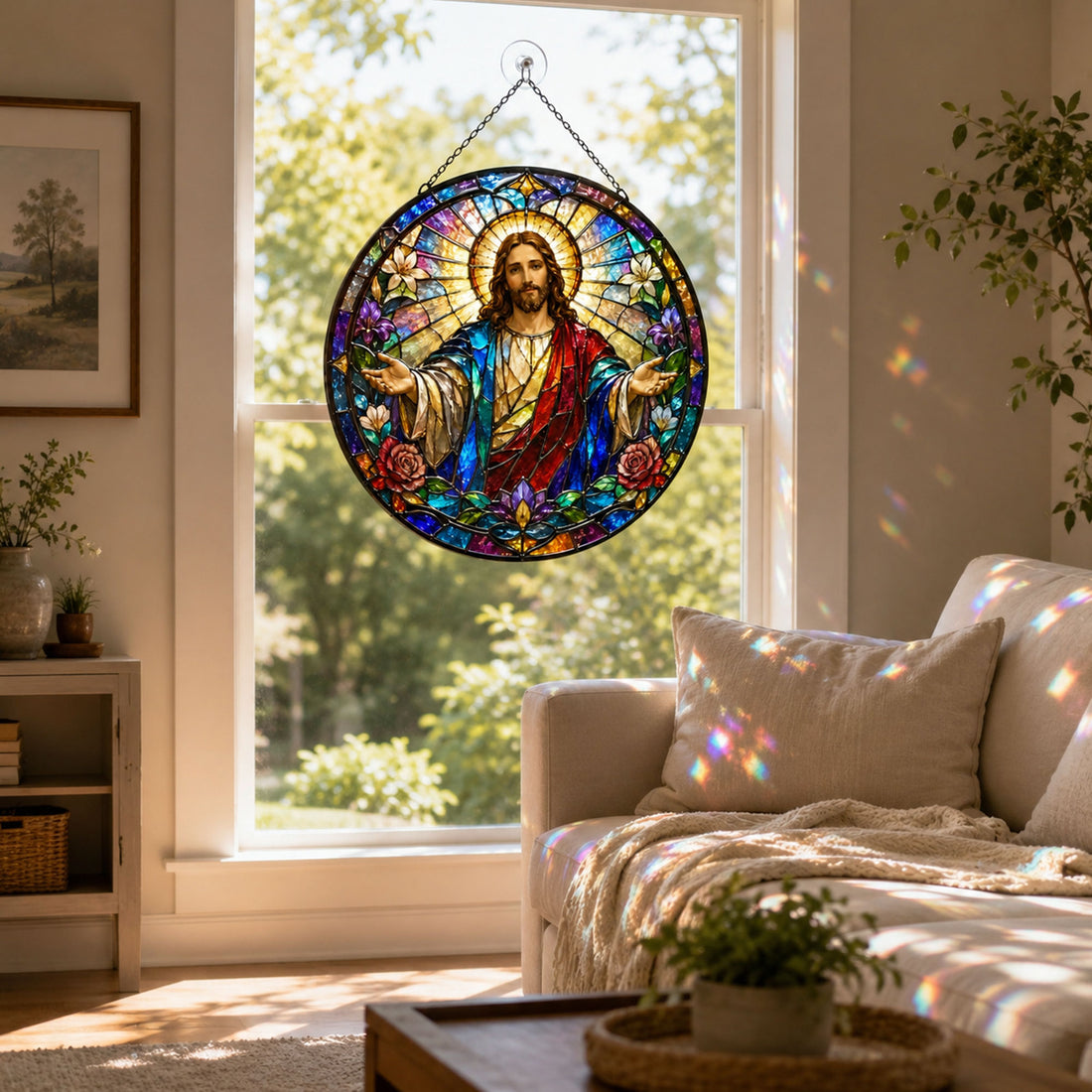 Jesus Open Arms Suncatcher, Christian Window Hanging, Faith Gift for Home