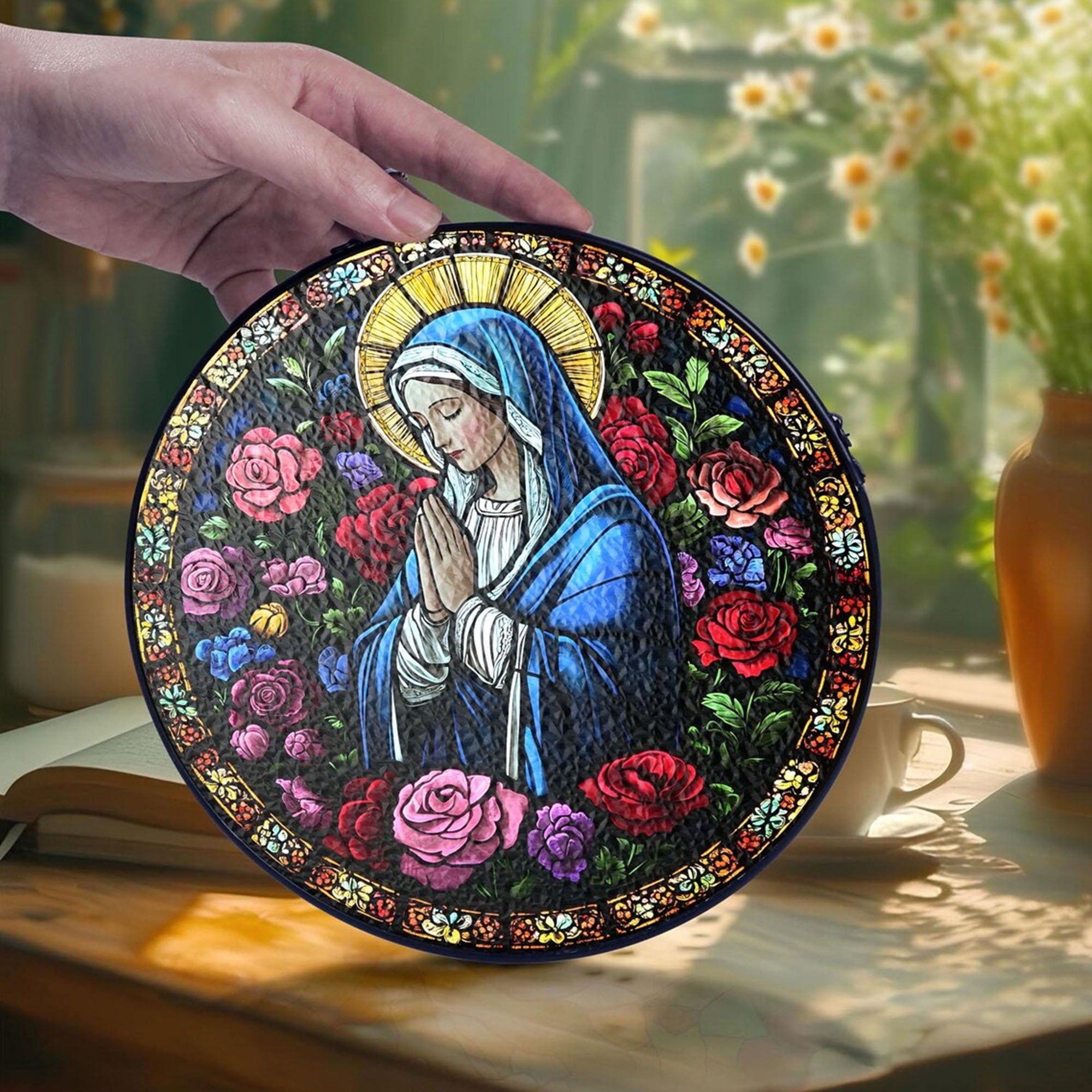 Mother Mary Art Stained Glass Suncatcher, Holy Mother Catholic Window Hanging, Christian Gift