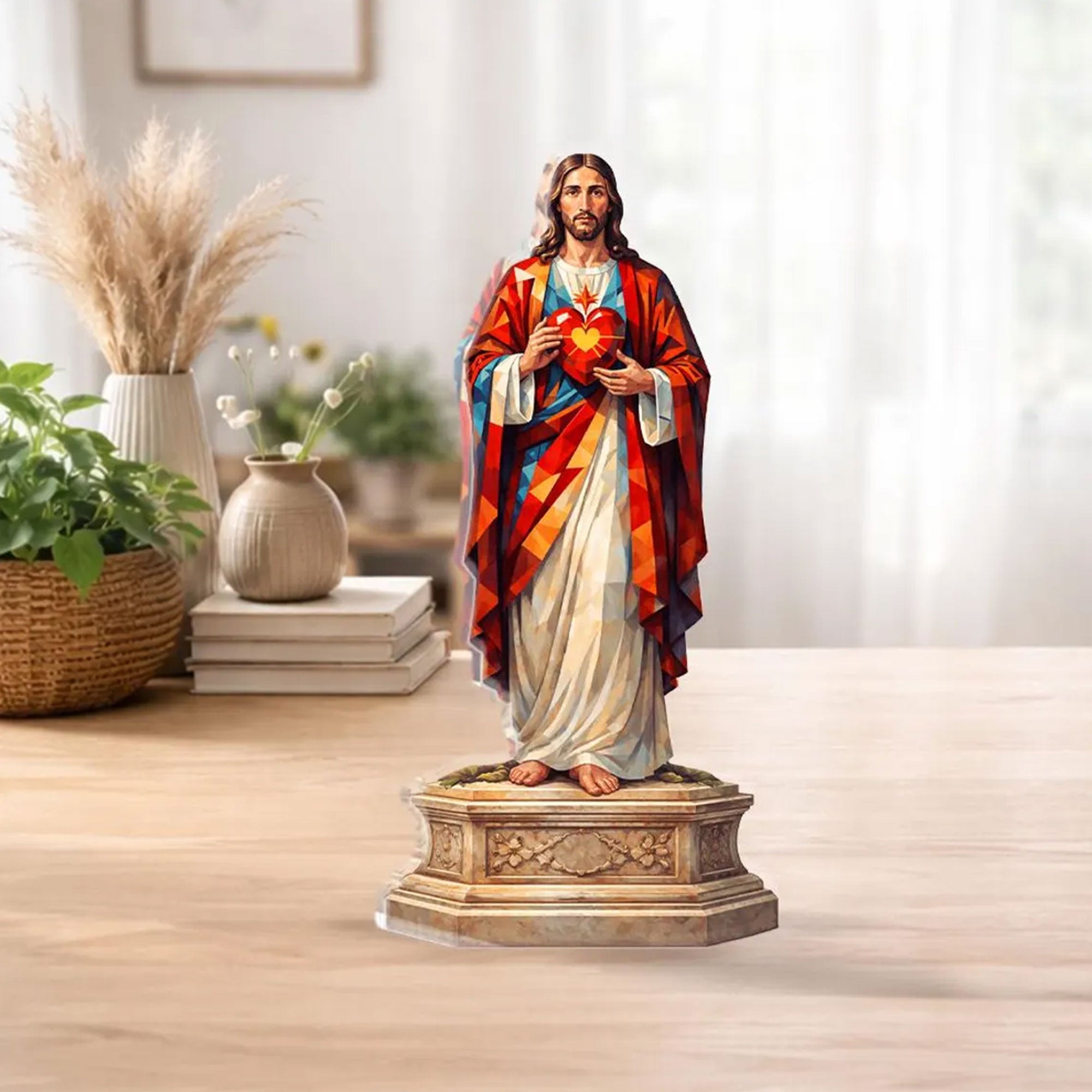 Sacred Heart Jesus Acrylic Block Plaque, Catholic Table Decor, Christian Faith Gift, Religious Home Accent