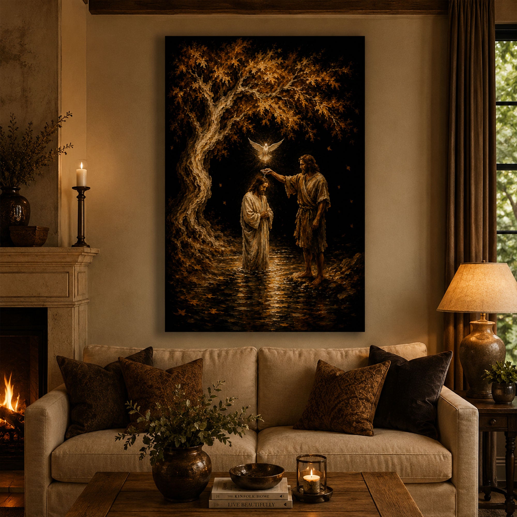 Baptism of Jesus Canvas Print, John the Baptist Christian Wall Art, Holy Spirit Faith Home Decor