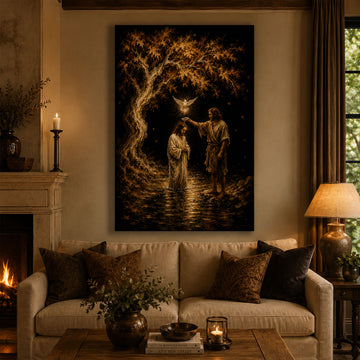 Baptism of Jesus Canvas Print, John the Baptist Christian Wall Art, Holy Spirit Faith Home Decor