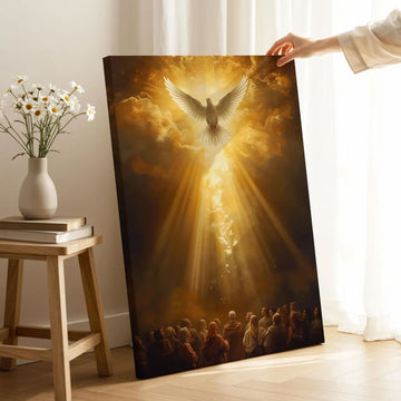 Holy Spirit Dove Canvas Art, Pentecost Christian Wall Decor, Divine Light Faith Artwork, Sacred Religious Home Accent