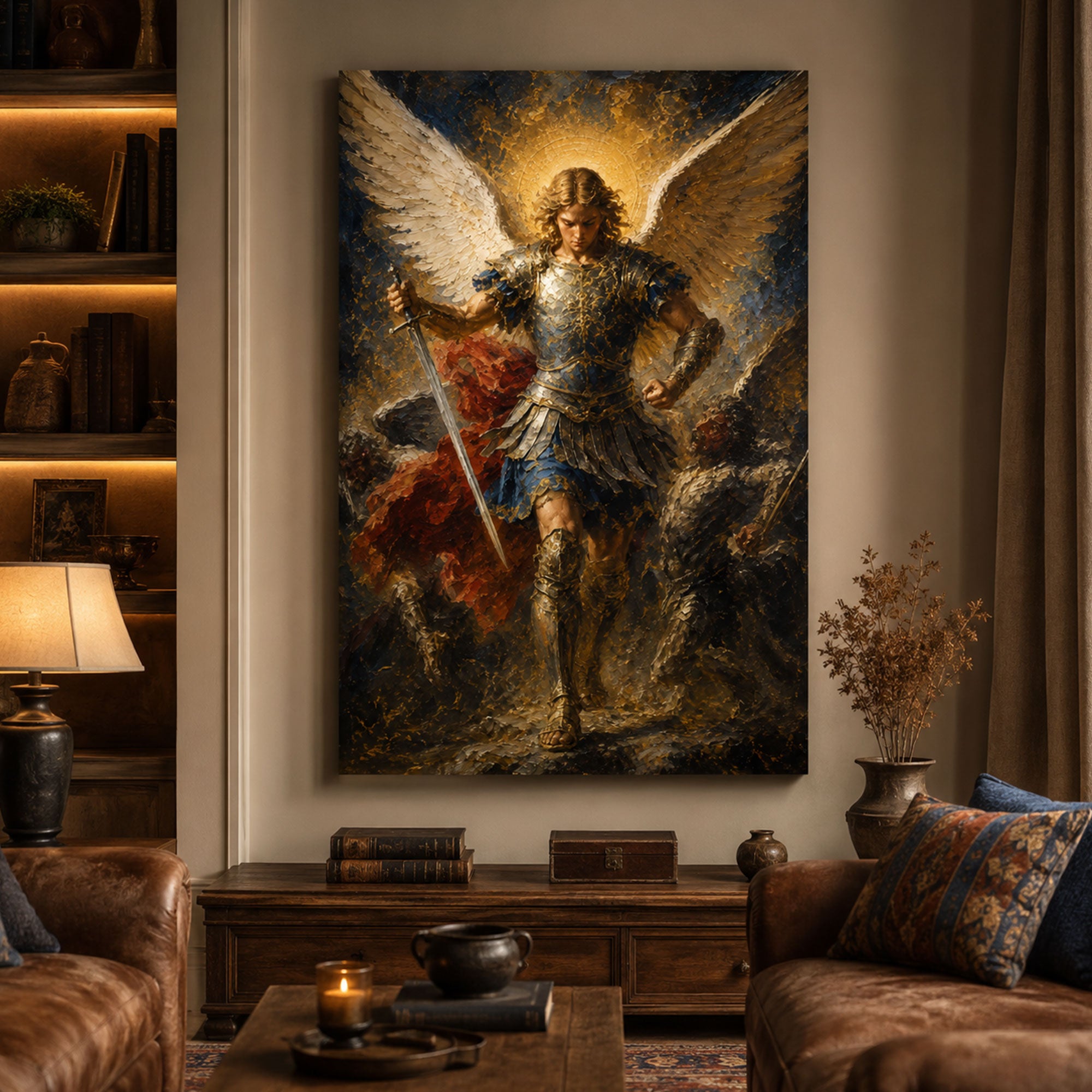 Saint Michael Archangel Canvas Print, Catholic Angel Wall Art, Faith Home Decor