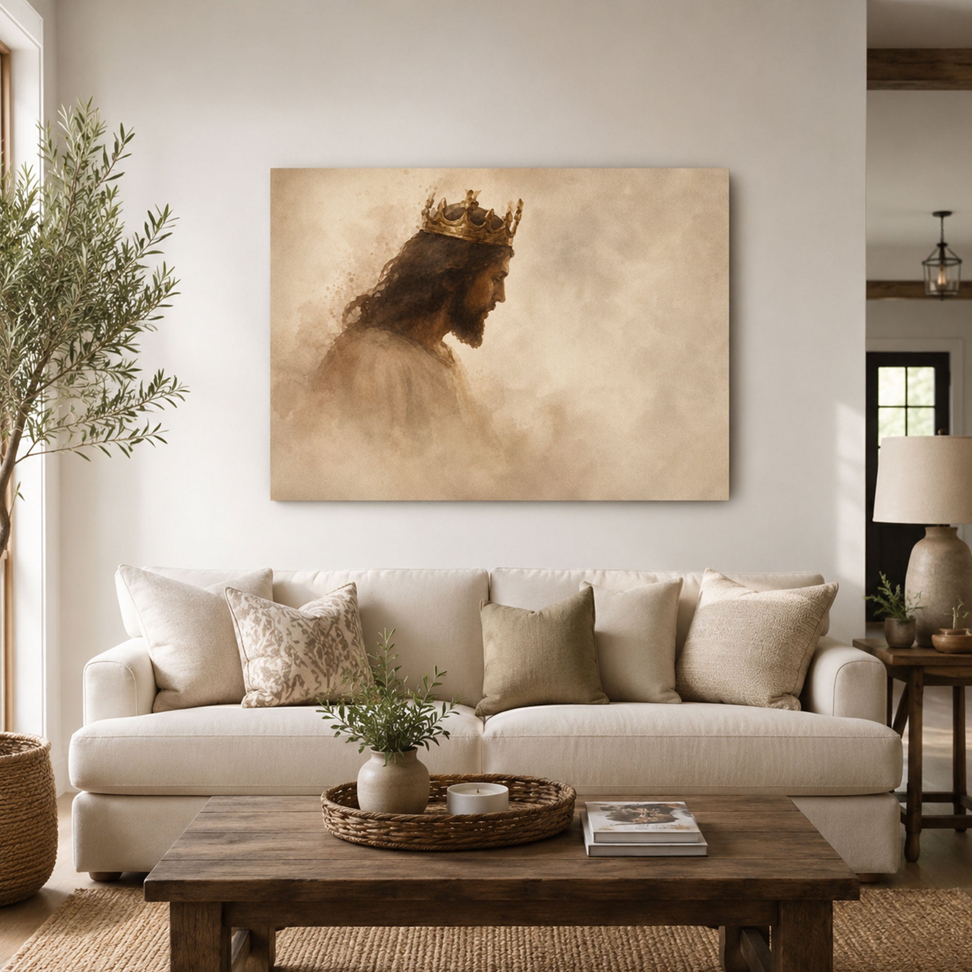 Christ the King Canvas Print, Sepia Jesus Portrait Christian Wall Art, Faith Home Decor Gift