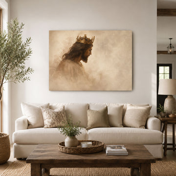 Christ the King Canvas Print, Sepia Jesus Portrait Christian Wall Art, Faith Home Decor Gift