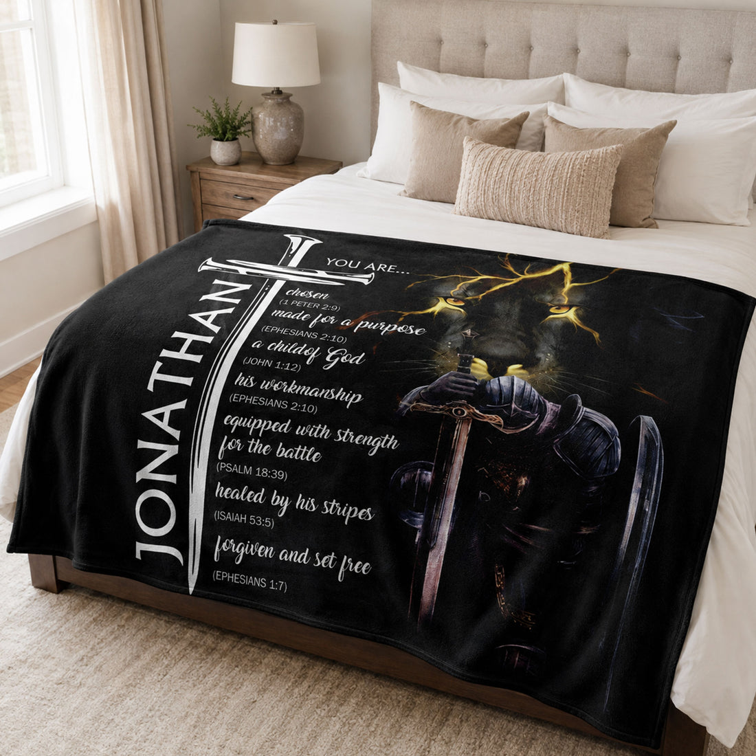 Personalized Christian Lion Fleece Blanket, Custom Name Bible Verse Throw, Faith Gift for Men