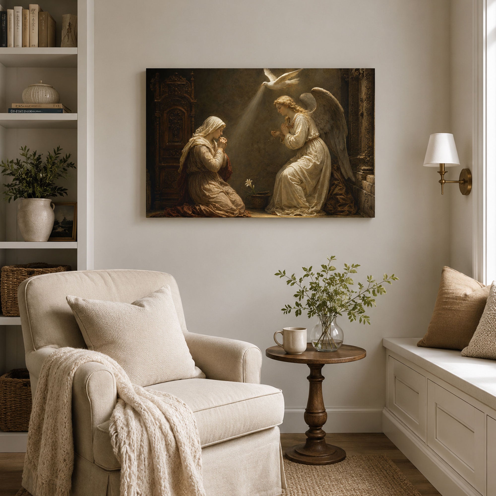 The Annunciation Canvas Print, Virgin Mary and Archangel Gabriel Catholic Art
