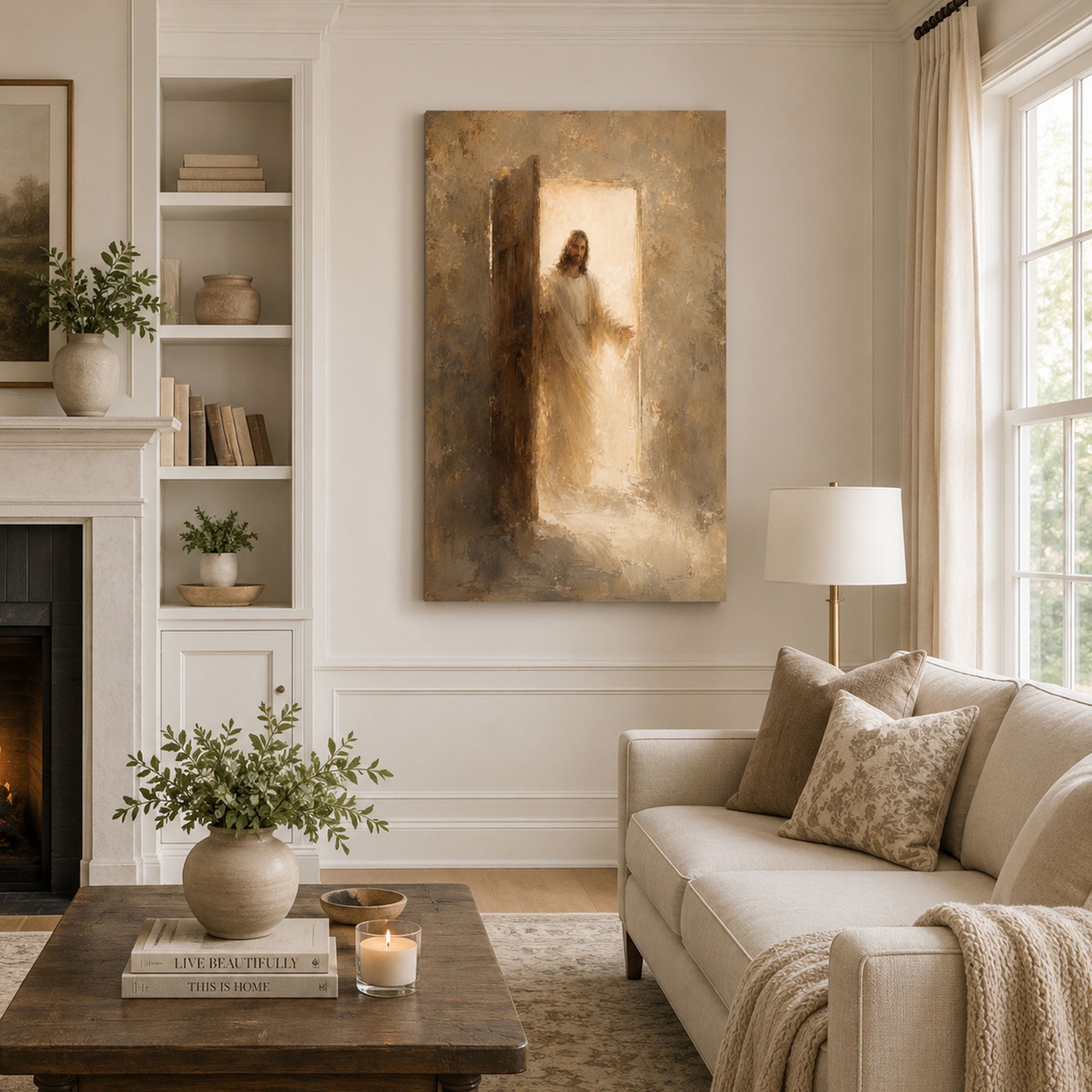 Jesus at the Open Door Canvas Print, Radiant Christian Faith Decor