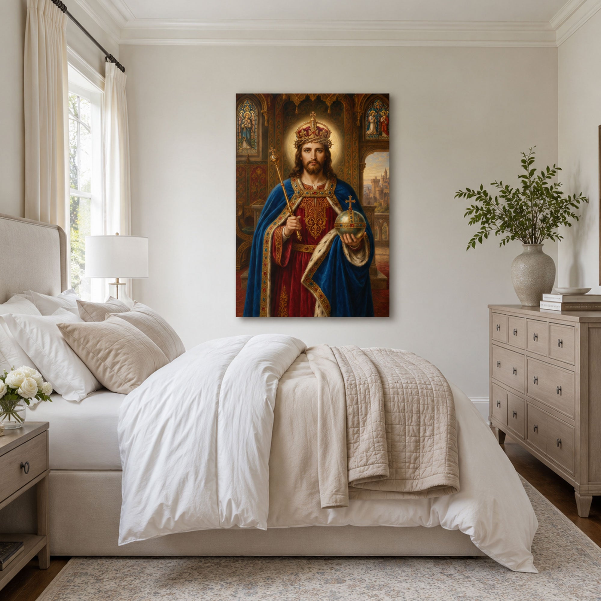 Christ the King Canvas Print, Crowned Jesus Catholic Wall Art, Royal Faith Home Decor Gift
