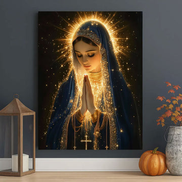 Virgin Mary Canvas Wall Art, Glowing Light Catholic Decor, Spiritual Christian Home Decoration