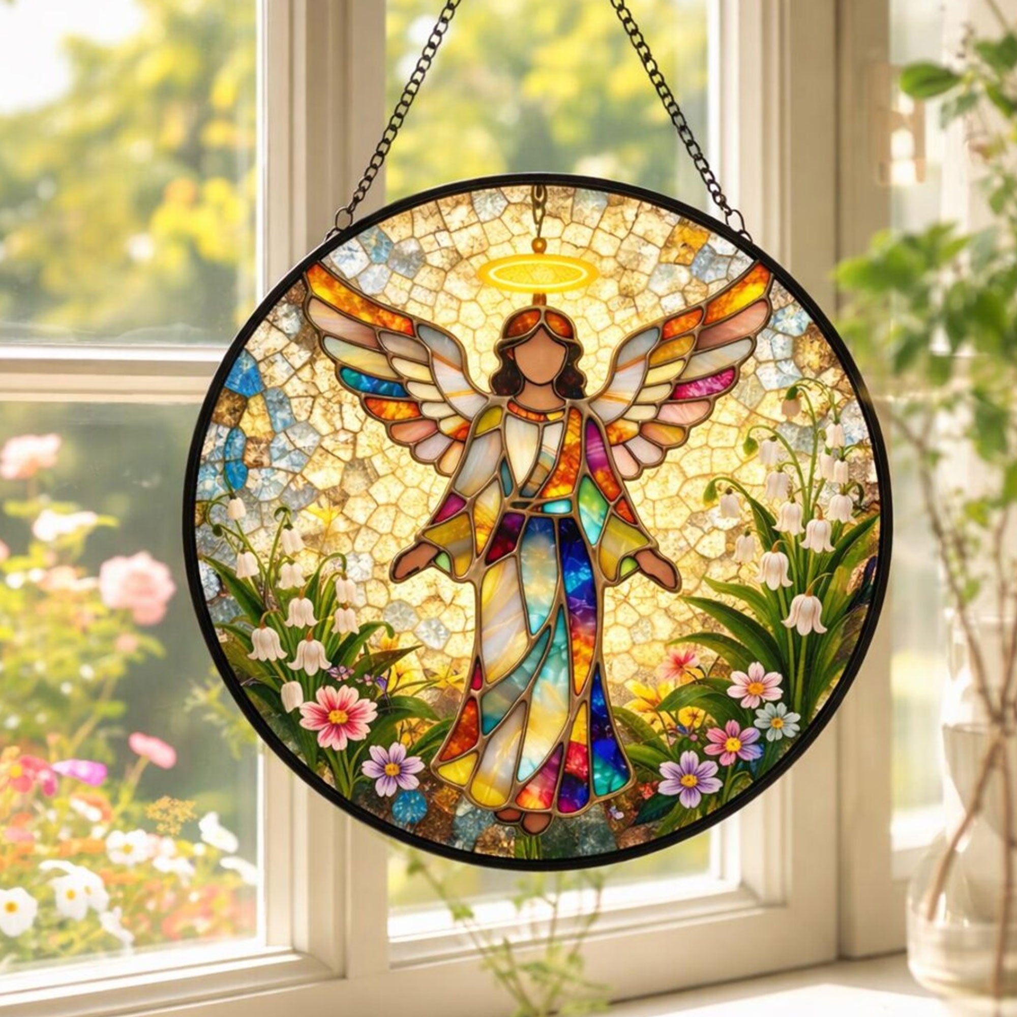 Guardian Angel Stained Glass Suncatcher, Christian Window Hanging Gift