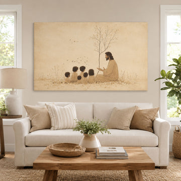 Jesus with Children Canvas Print, Let the Little Children Come to Me, Matthew 19:14 Christian Wall Decor