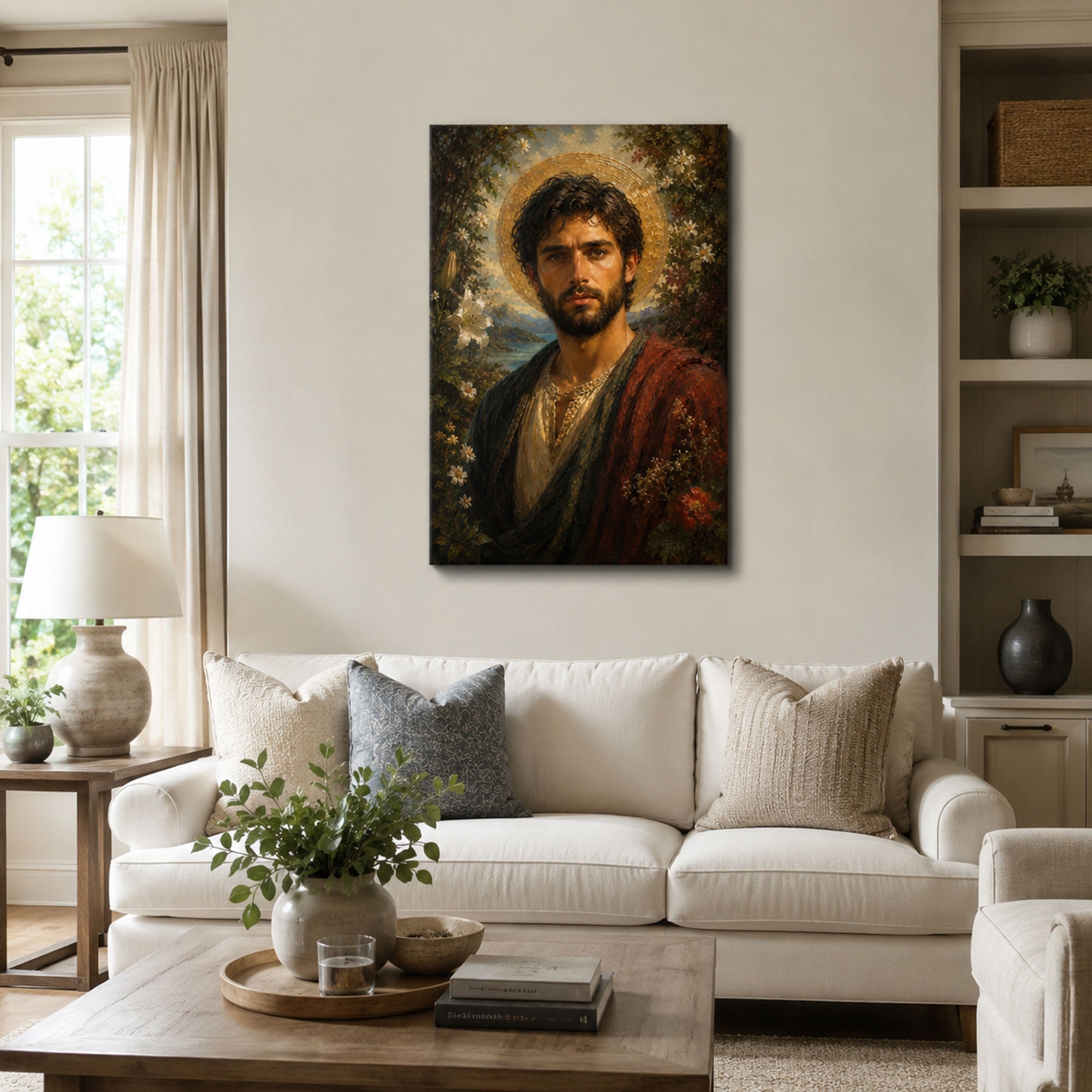 Saint Philip the Apostle Canvas Print, Floral Catholic Faith Decor
