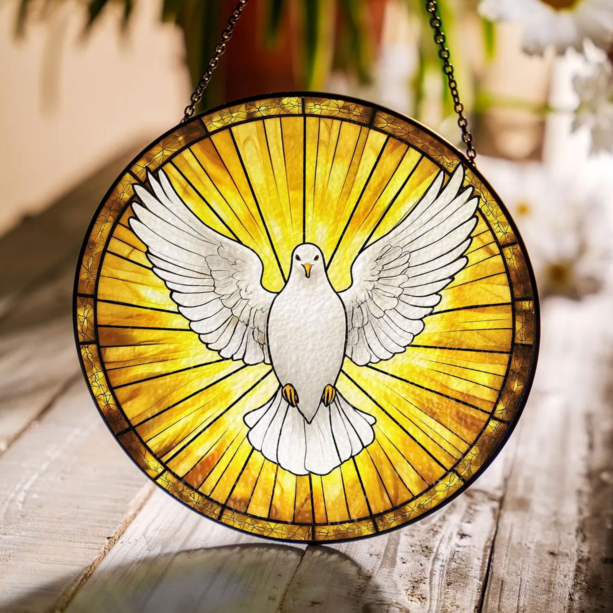 Glass Dove Suncatcher, Christian Window Hanging, Religious Home Decor Gift