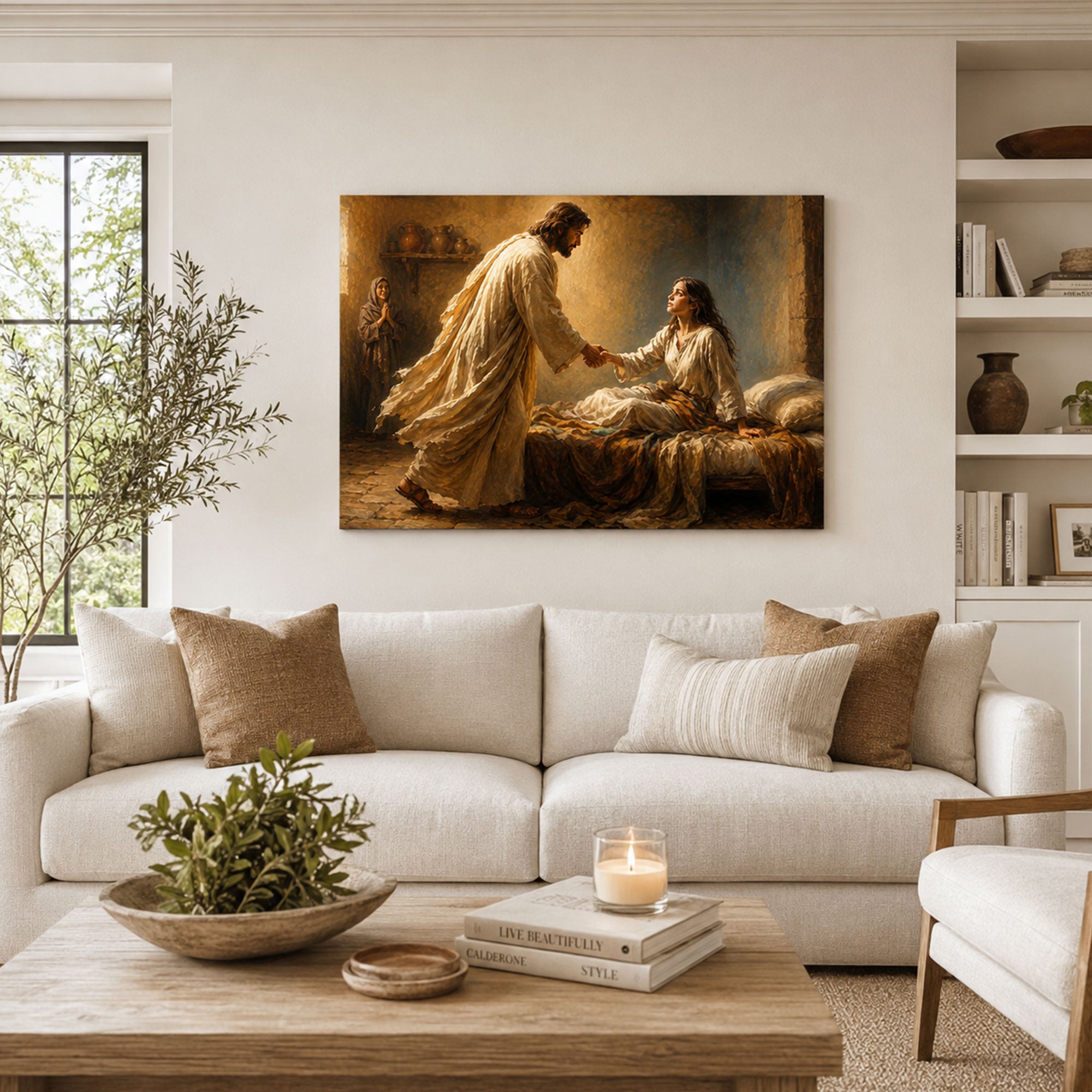 Jesus Healing the Sick Woman Canvas Print, Christian Wall Decor, Healing Faith Gift