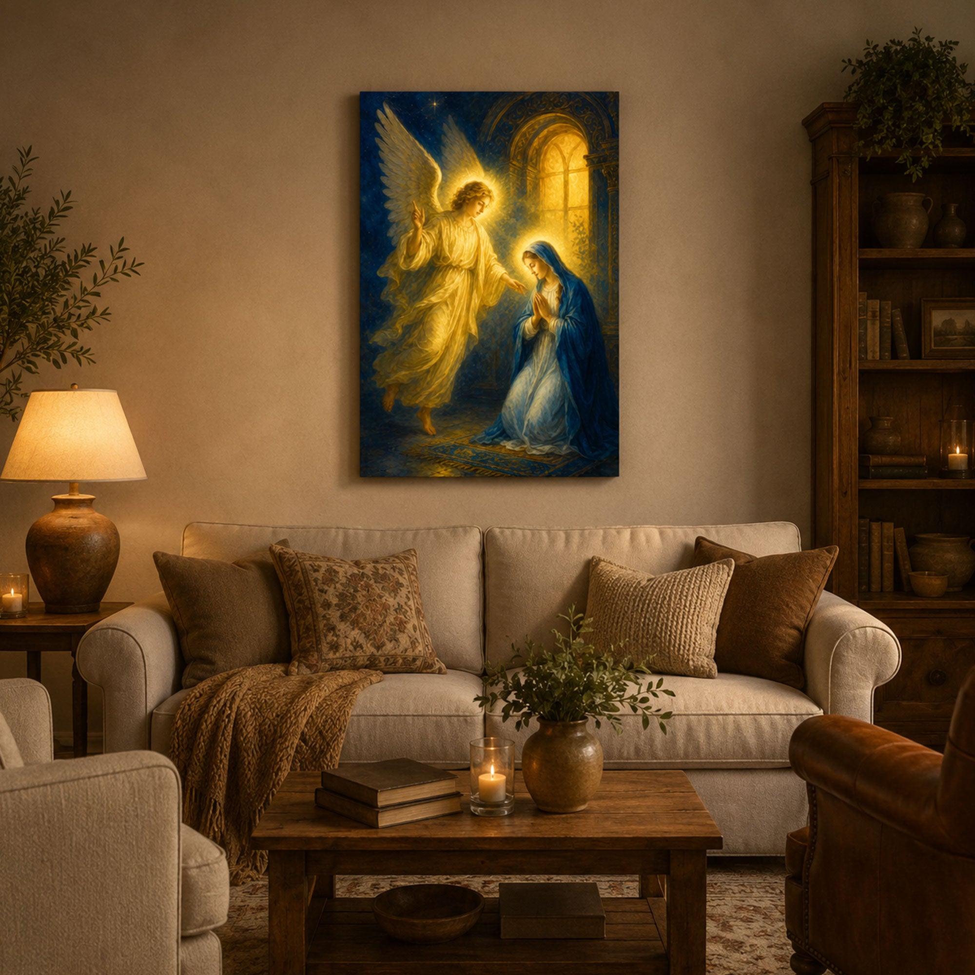 The Annunciation Canvas Print, Angel Gabriel and Virgin Mary Catholic Wall Art, Faith Home Decor Gift