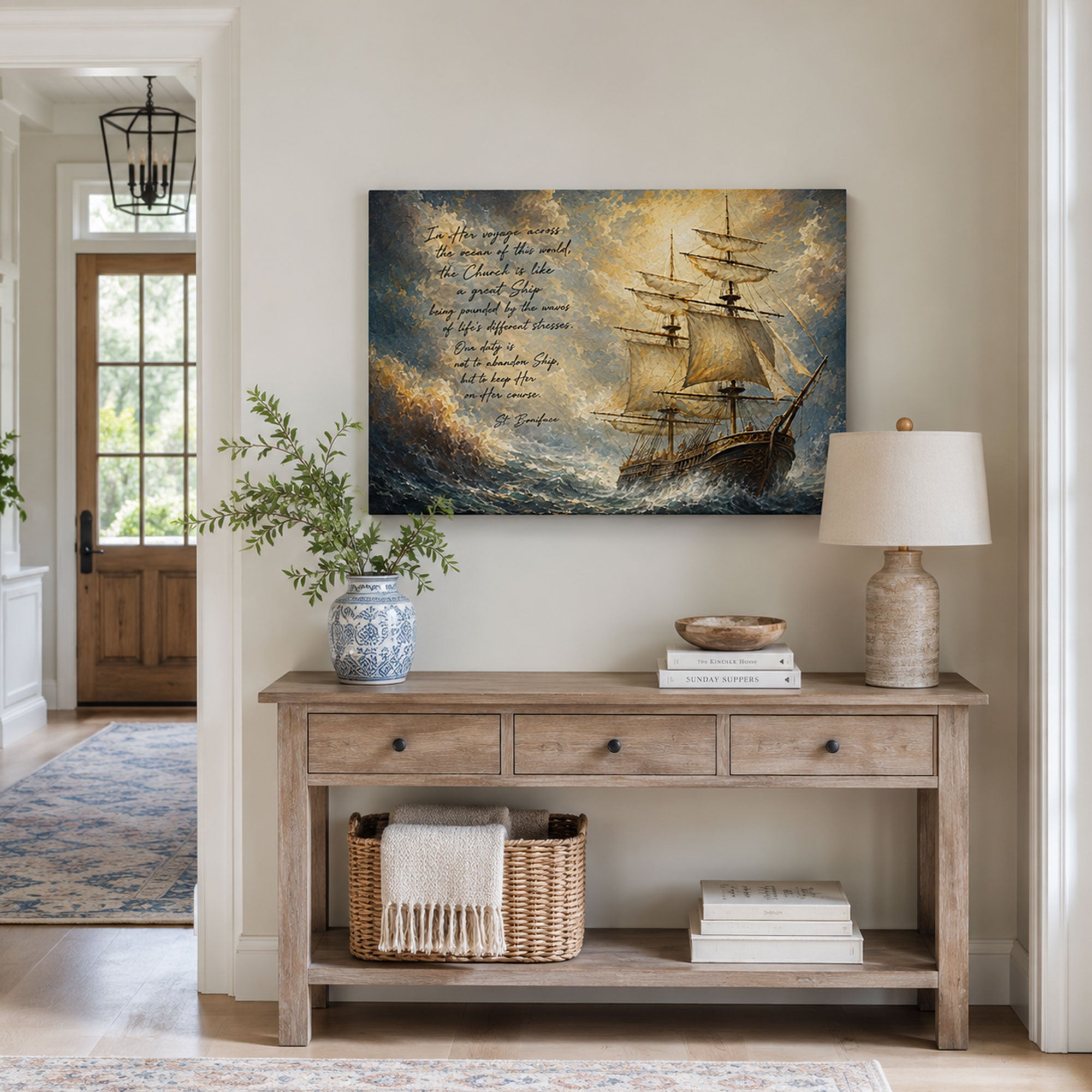 St. Boniface Church as a Great Ship Quote Canvas Print, Catholic Home Decor