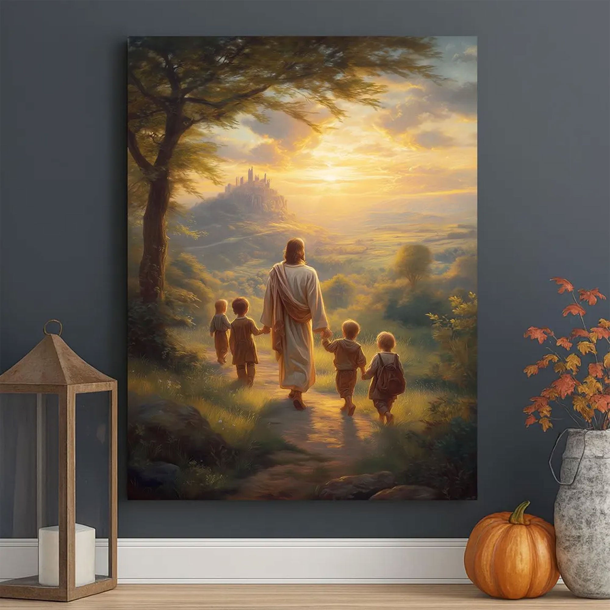 Jesus With Children Canvas Wall Art, Christian Faith Decor, Religious Home Artwork