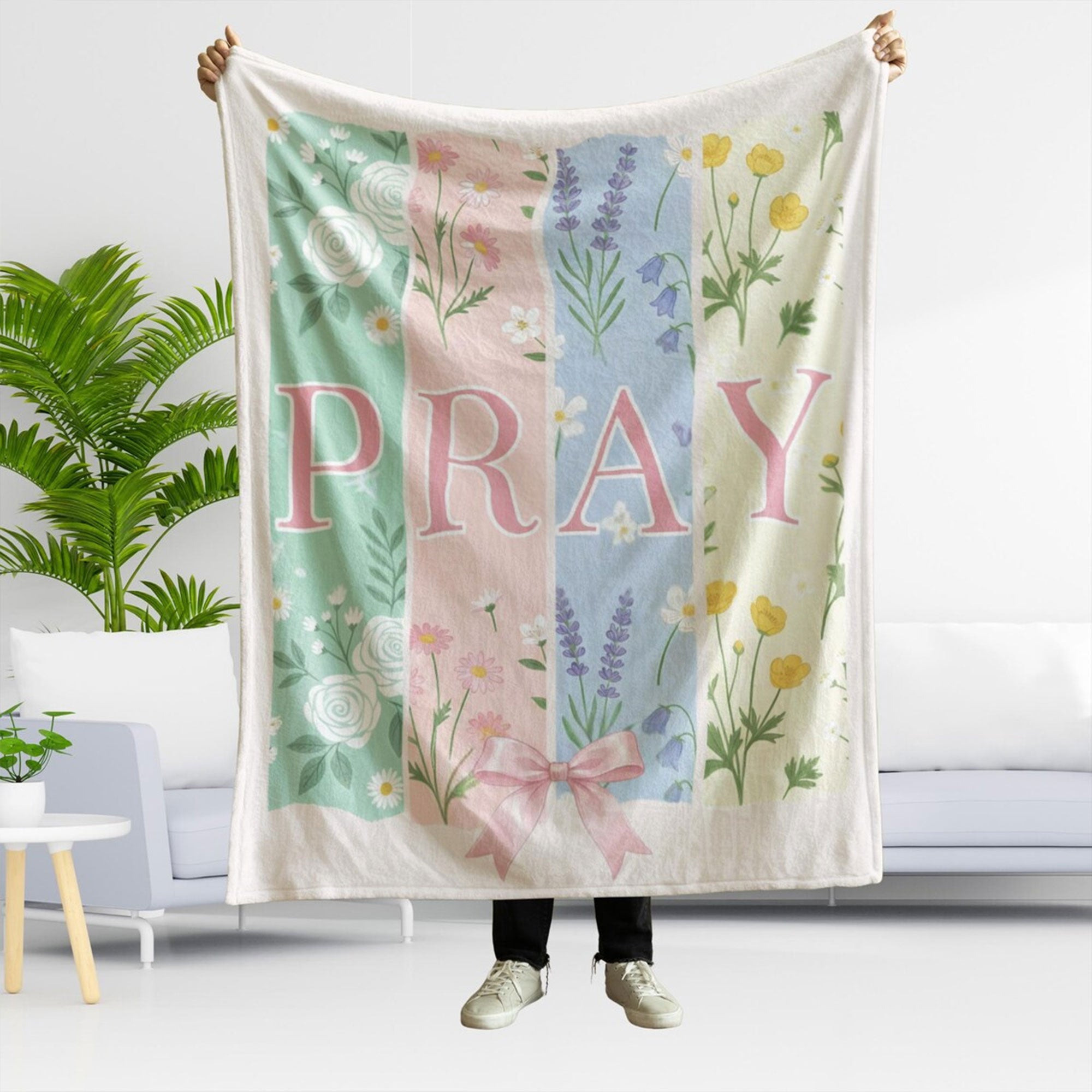 Christian Fleece Prayer Blanket with Floral Design, Faith Based Throw for Women, Inspirational Scripture Gift, Religious Home Decor