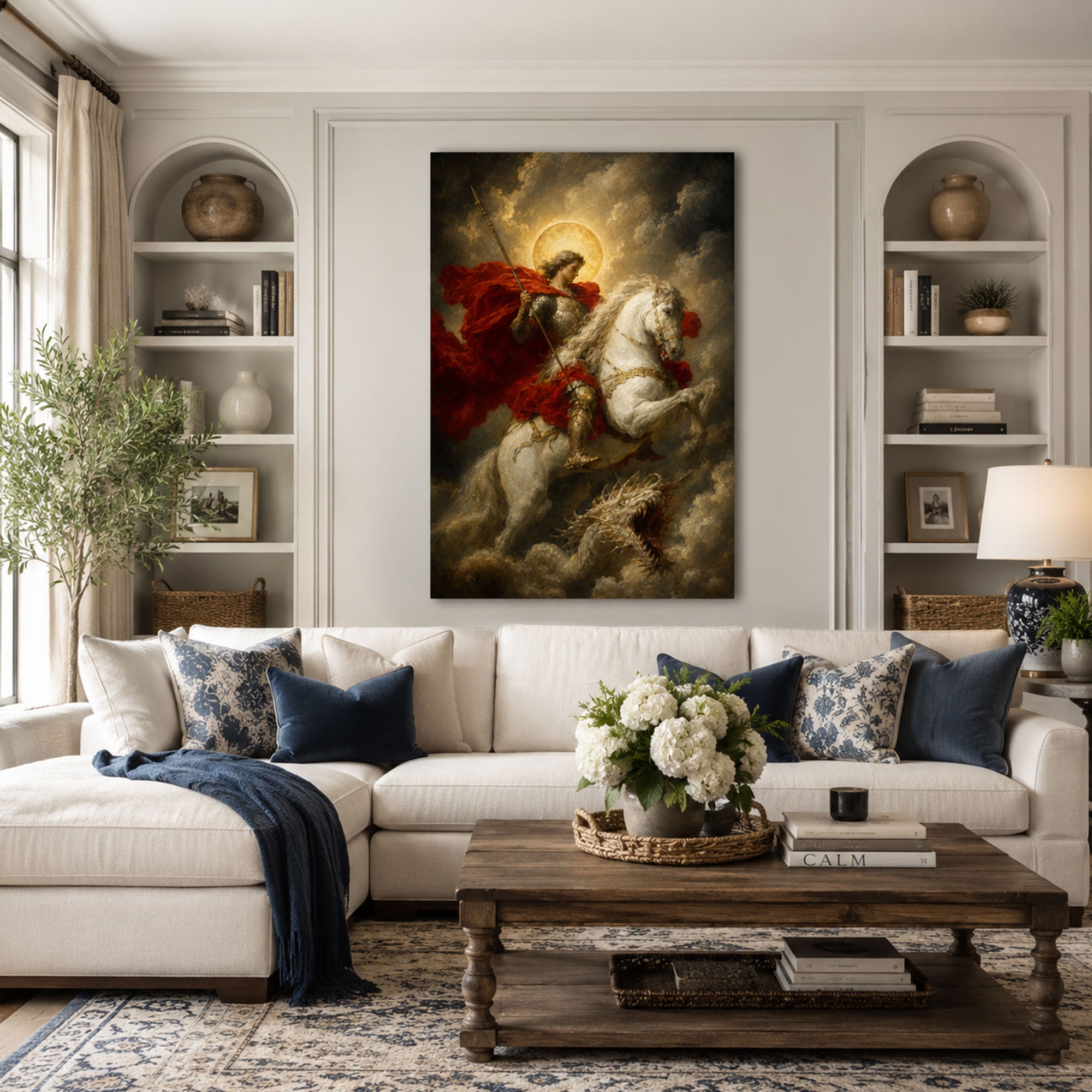 Saint George Slaying the Dragon Canvas Print, Catholic Warrior Decor