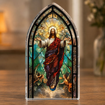 Ascension of Jesus Acrylic Plaque, Stained Glass Church Window Art, 2D Flat Christian Table Decor