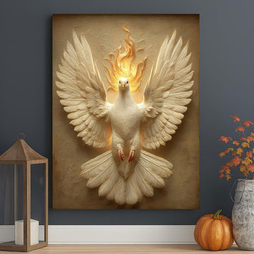Holy Spirit Dove Canvas Print, Pentecost Fire Christian Wall Art, Symbol of Divine Presence and Power, Religious Faith Decor, Inspirational Spiritual Gift
