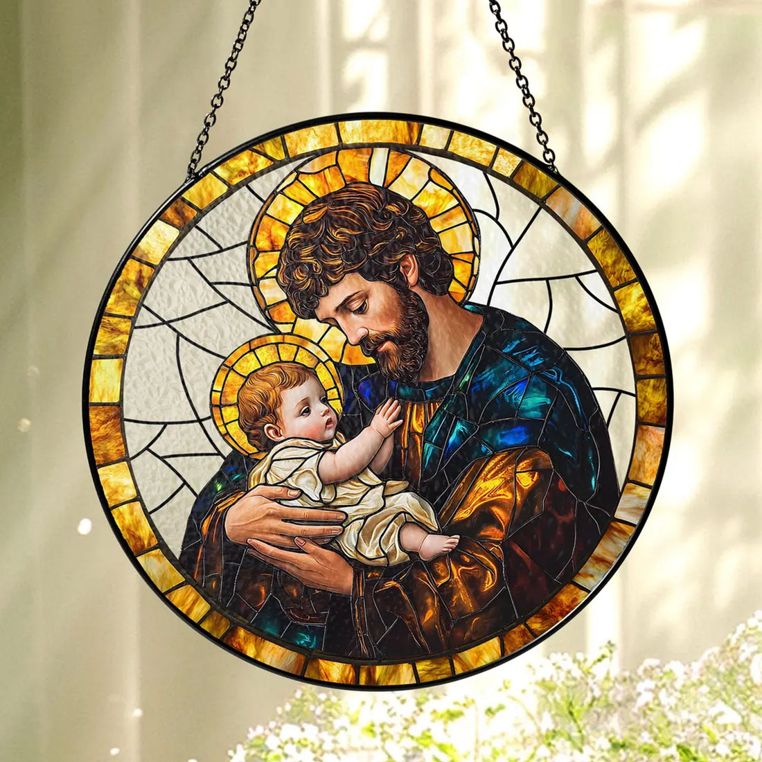 Saint Joseph and Baby Jesus Suncatcher, Catholic Window Decor