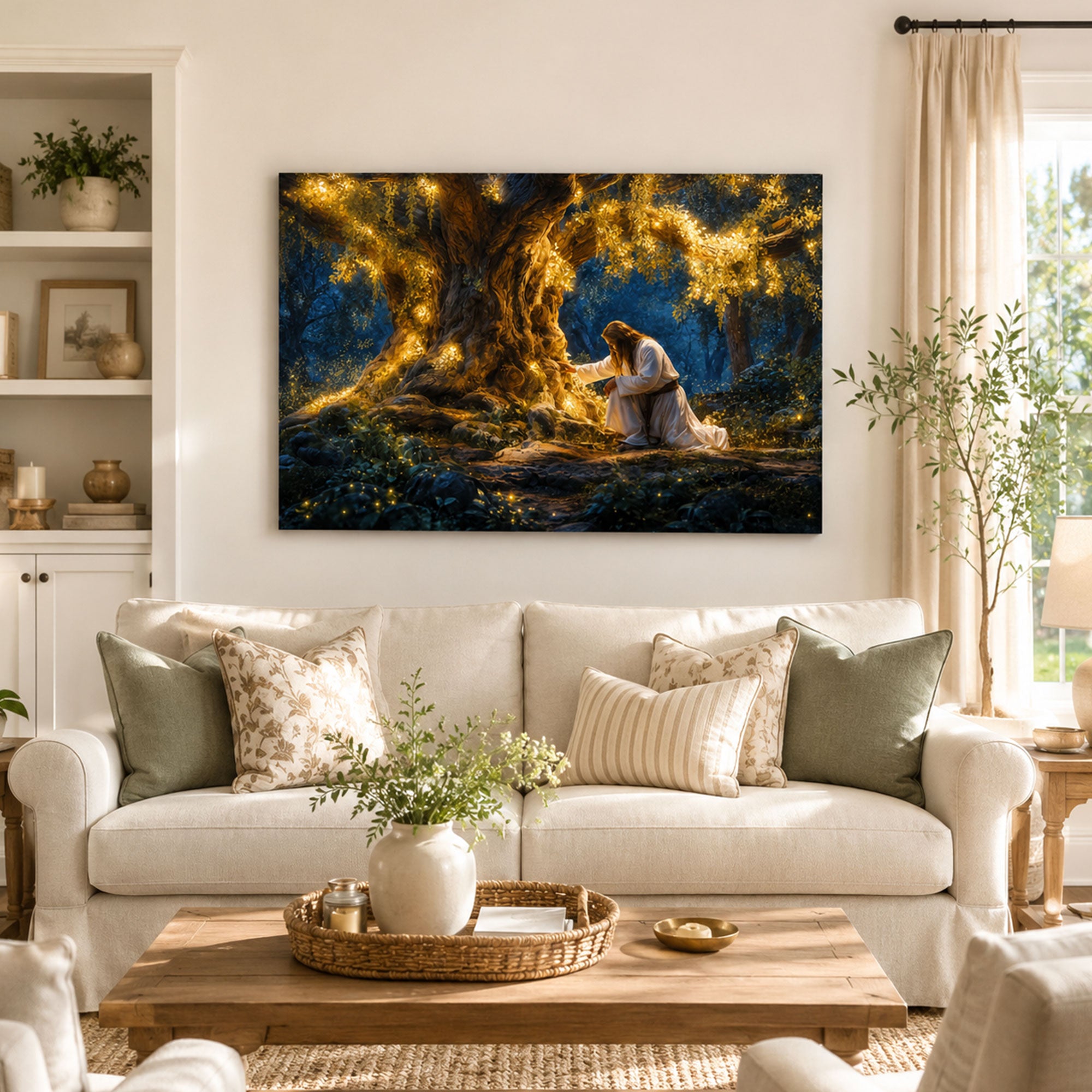 Jesus Praying Beneath the Olive Tree Canvas Print, Gethsemane Night Art
