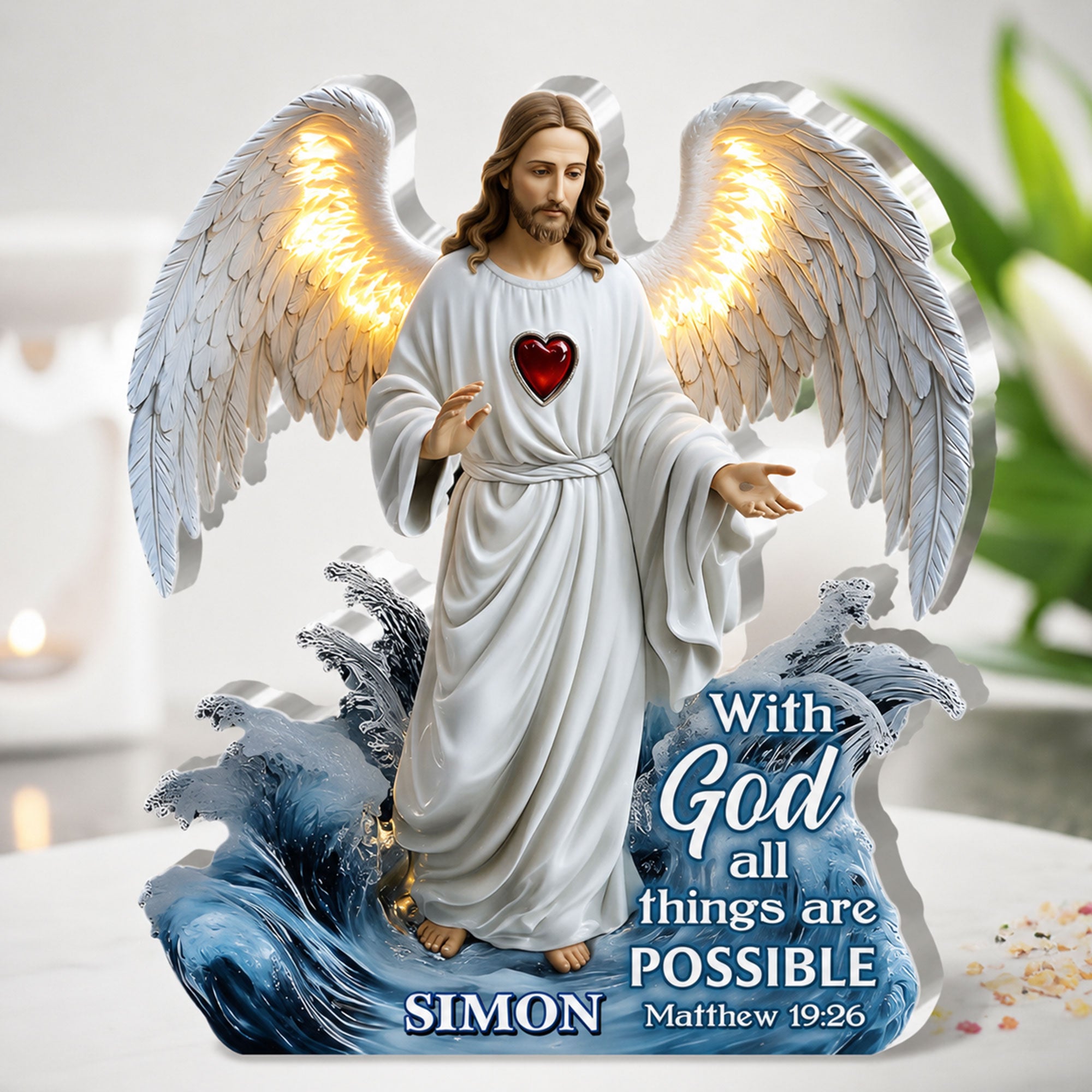 Personalized Matthew 19:26 Acrylic Plaque, With God All Things Are Possible Christian Gift, Custom Name Faith Table Decor