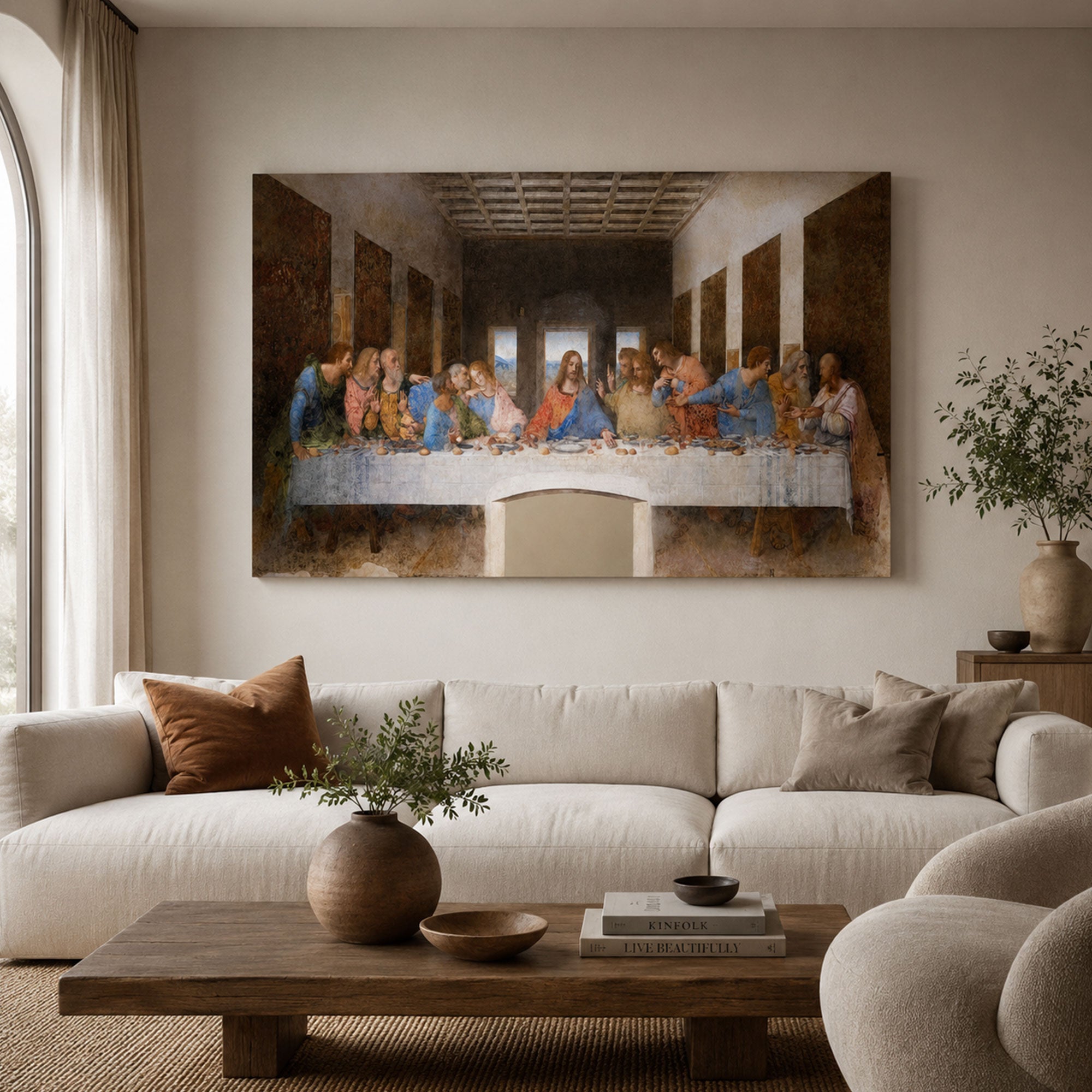 The Last Supper Wall Art Print, Leonardo da Vinci Renaissance Canvas, Biblical Jesus and Apostles Christian Decor