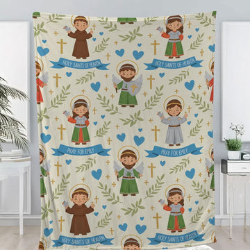 Custom Catholic Saints Fleece Blanket, Personalized Religious Throw, Holy Saint Illustrations, Christian Gift, Faith Home Decor