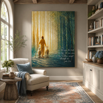 I Am The Way The Truth And The Life Jesus and Sheep Canvas Print, Christian Faith Wall Art, Inspirational Jesus Home Decor