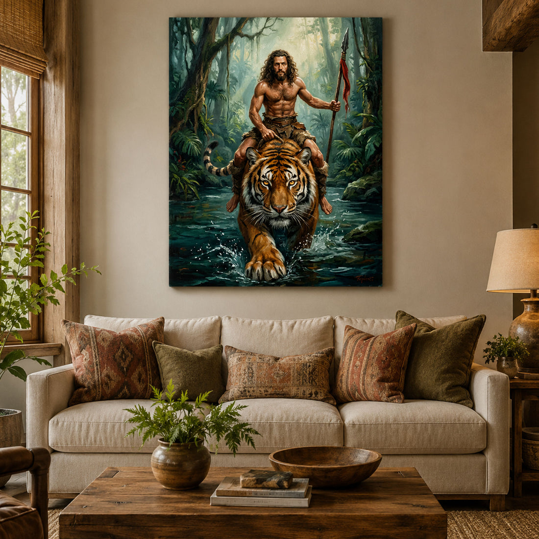 Custom Face For Dad Beast Master Canvas, Personalized Tiger Rider Portrait, Funny Father’s Day Gift