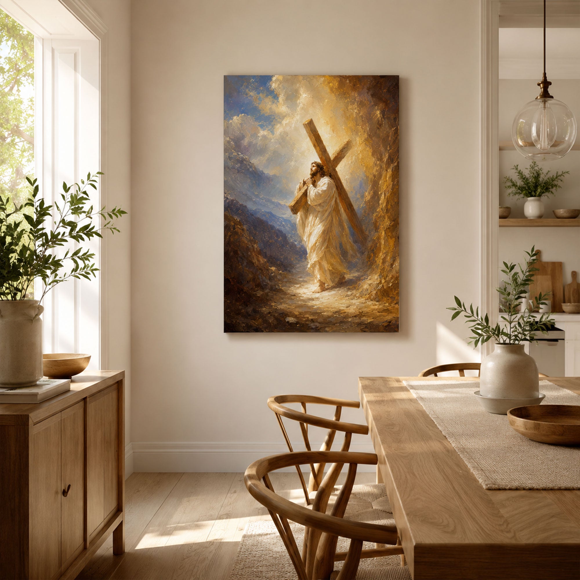 Jesus Carrying the Cross Canvas Print, Way of the Cross Christian Wall Decor, Faith Gift
