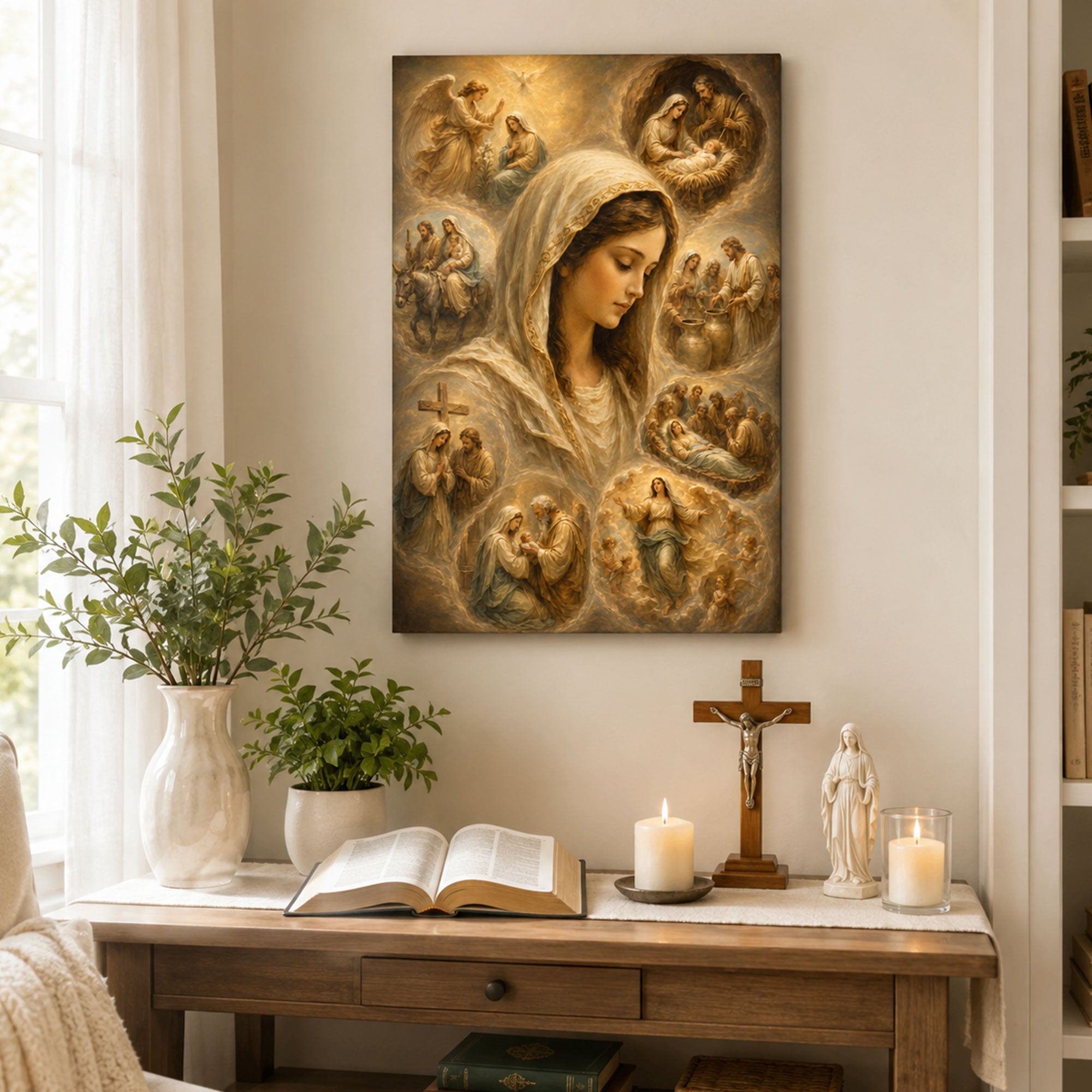 Life of the Virgin Mary Canvas Print, Catholic Wall Decor, Marian Faith Gift