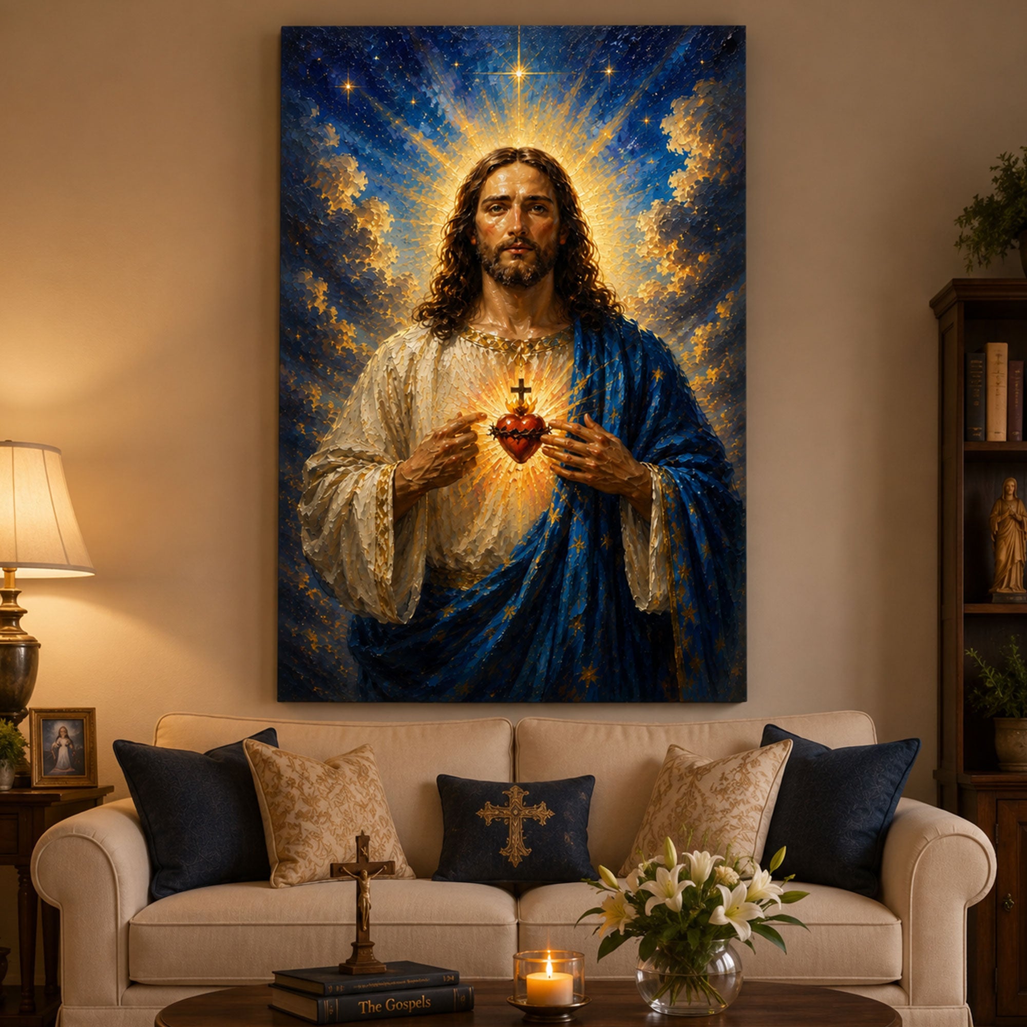 Sacred Heart of Jesus Canvas Print, Catholic Christian Wall Art, Radiant Faith Home Decor