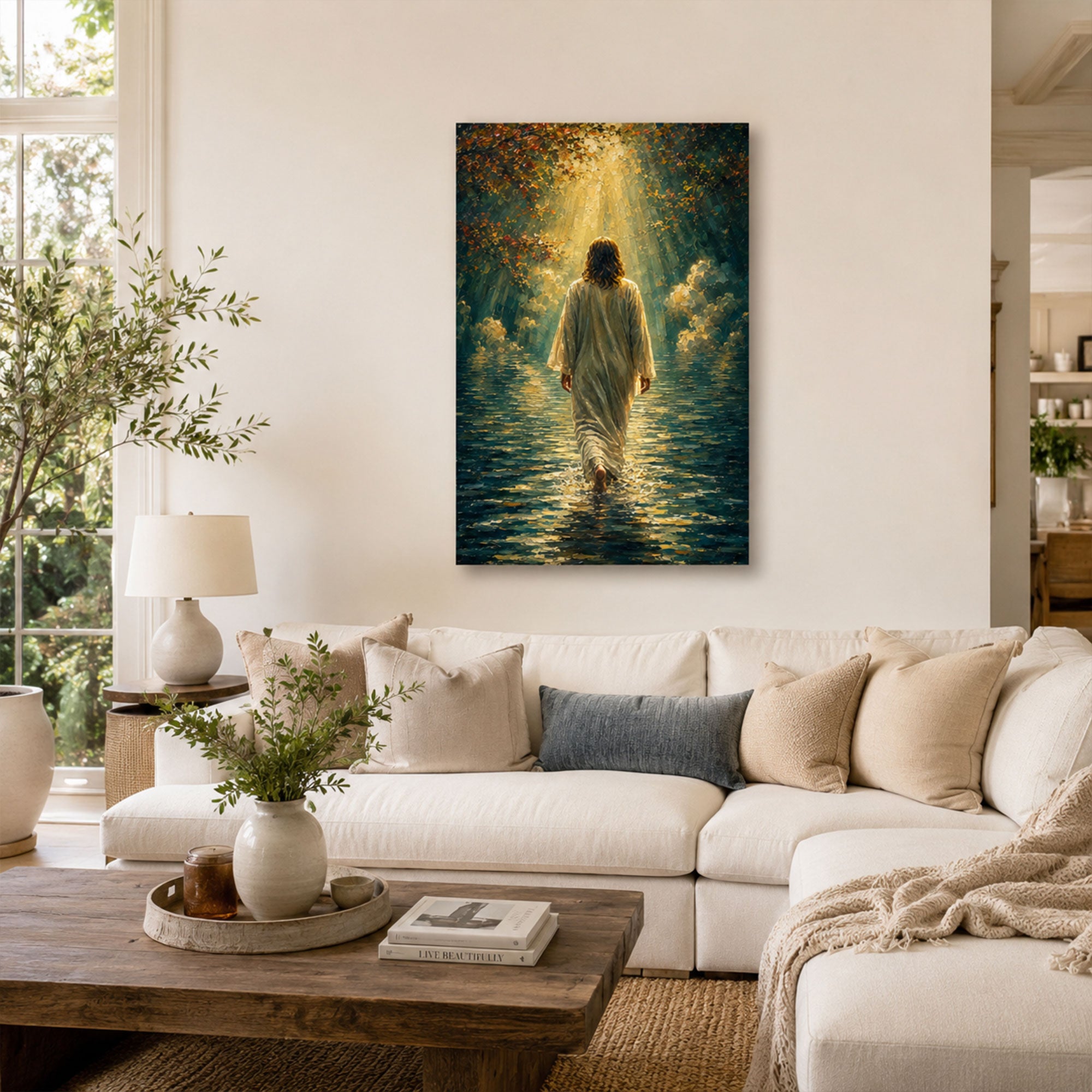 Jesus Walking on Water Canvas Print, Matthew 14:25 Christian Wall Decor, Walk by Faith Gift