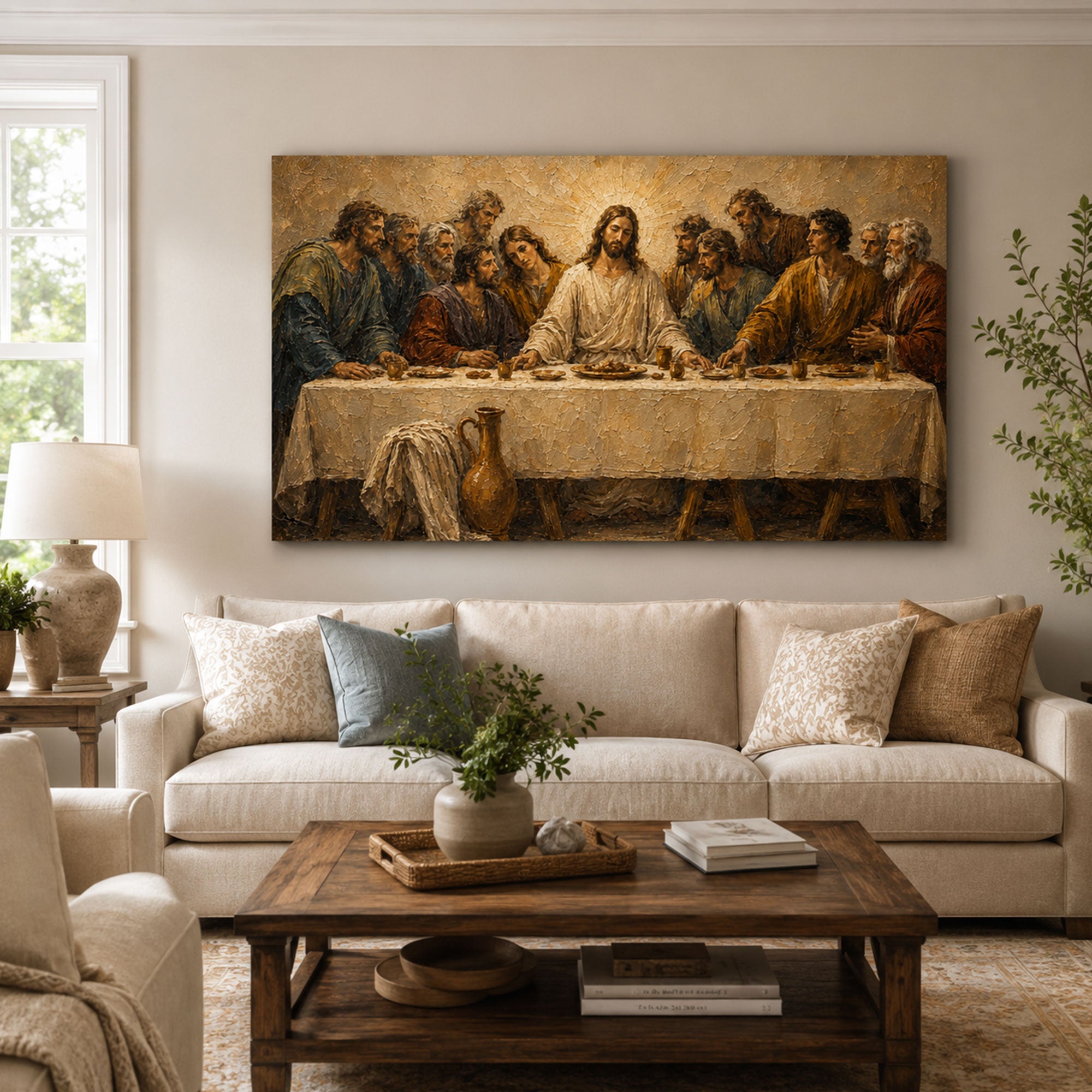 Jesus and the Twelve Apostles Canvas Print, Warm Gold Catholic Decor