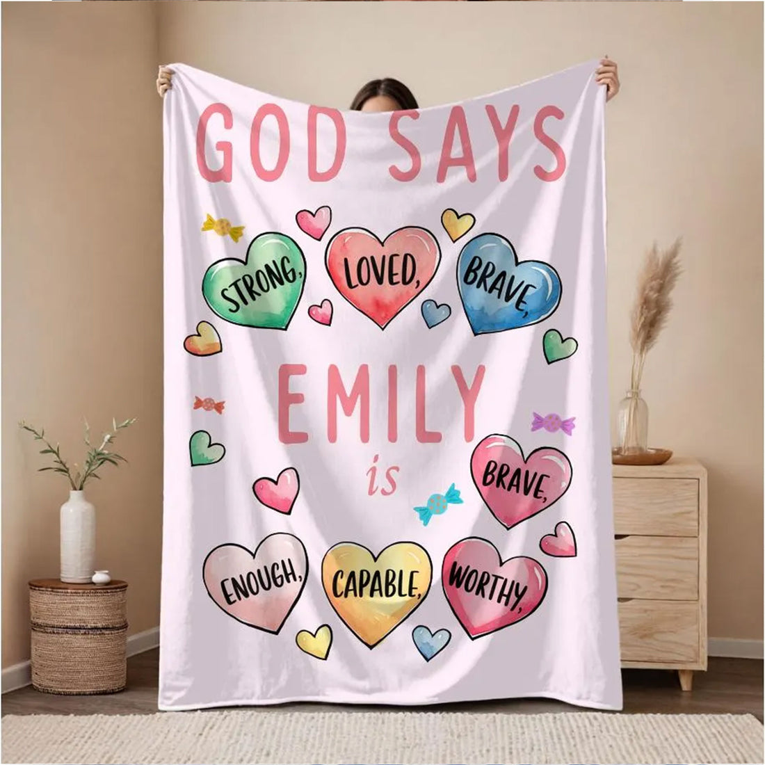 Custom Name Christian Throw Blanket, God Says You Are Blanket, Girls Baptism Gift, Bible Verse Blanket, Faith Gift for Her